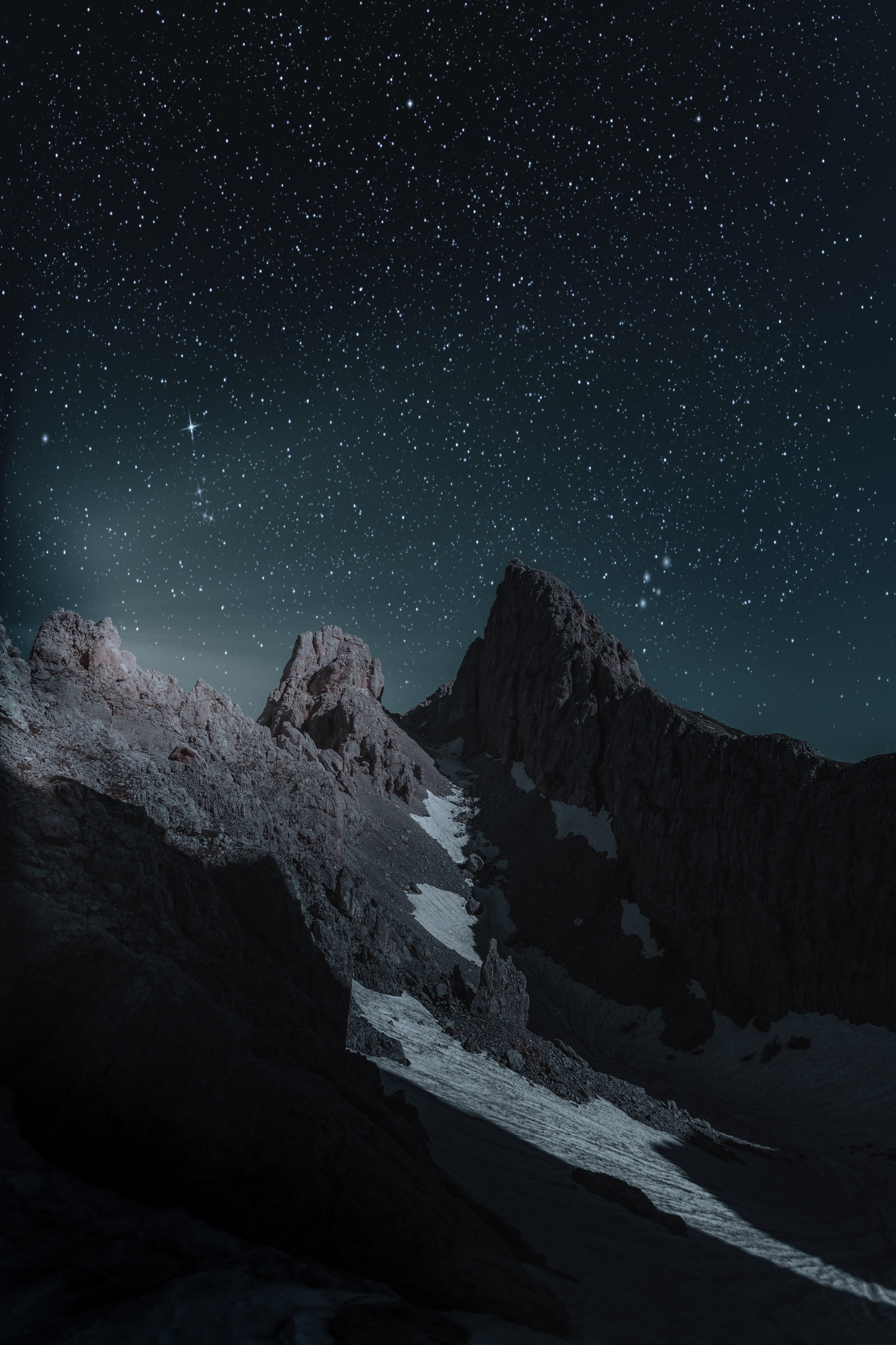 nature, evening, scenery, beauty in nature, starry sky, scenic, snow, astronomy, mountain summit, cold temperature, no people, night, snowcapped mountain, Phone HD Wallpaper