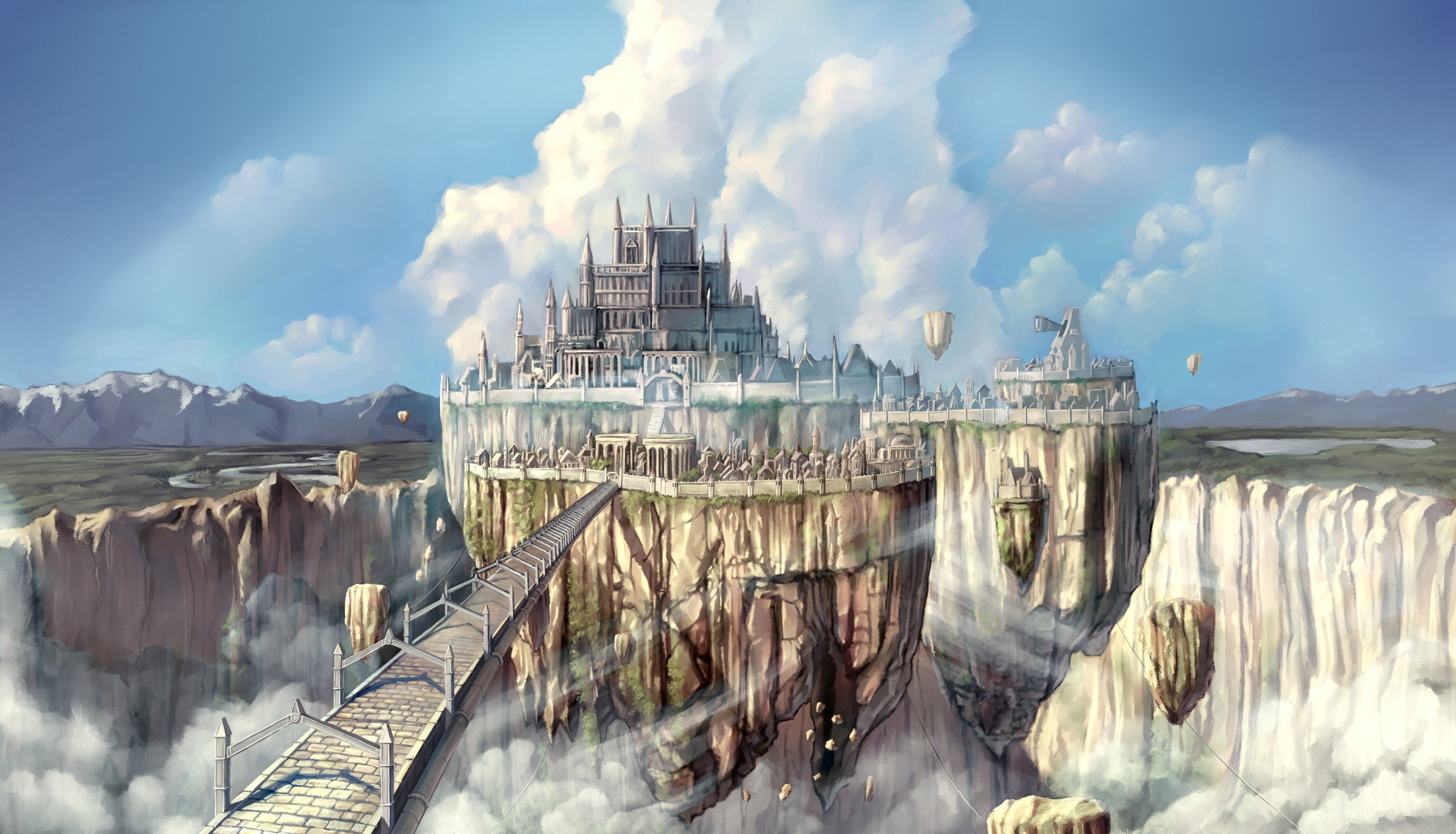 Anime, 4K, panoramic, building, reflection, no people, valley, ragnarok online, cloud - sky, outdoors, sky, water, clouds, built structure, travel, scenic, HD Wallpaper