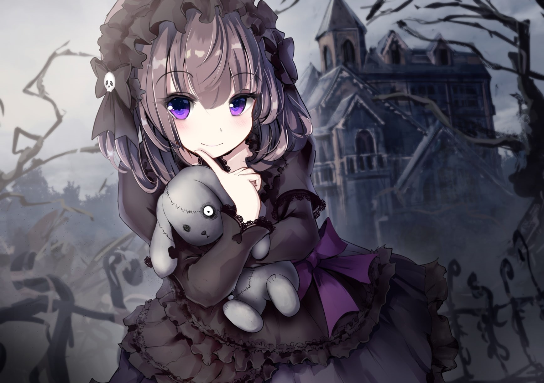 doll, gothic, black dress, focus on foreground, day, representation, teddy bear, mask - disguise, disguise, venetian mask, human representation, no people, HD Wallpaper
