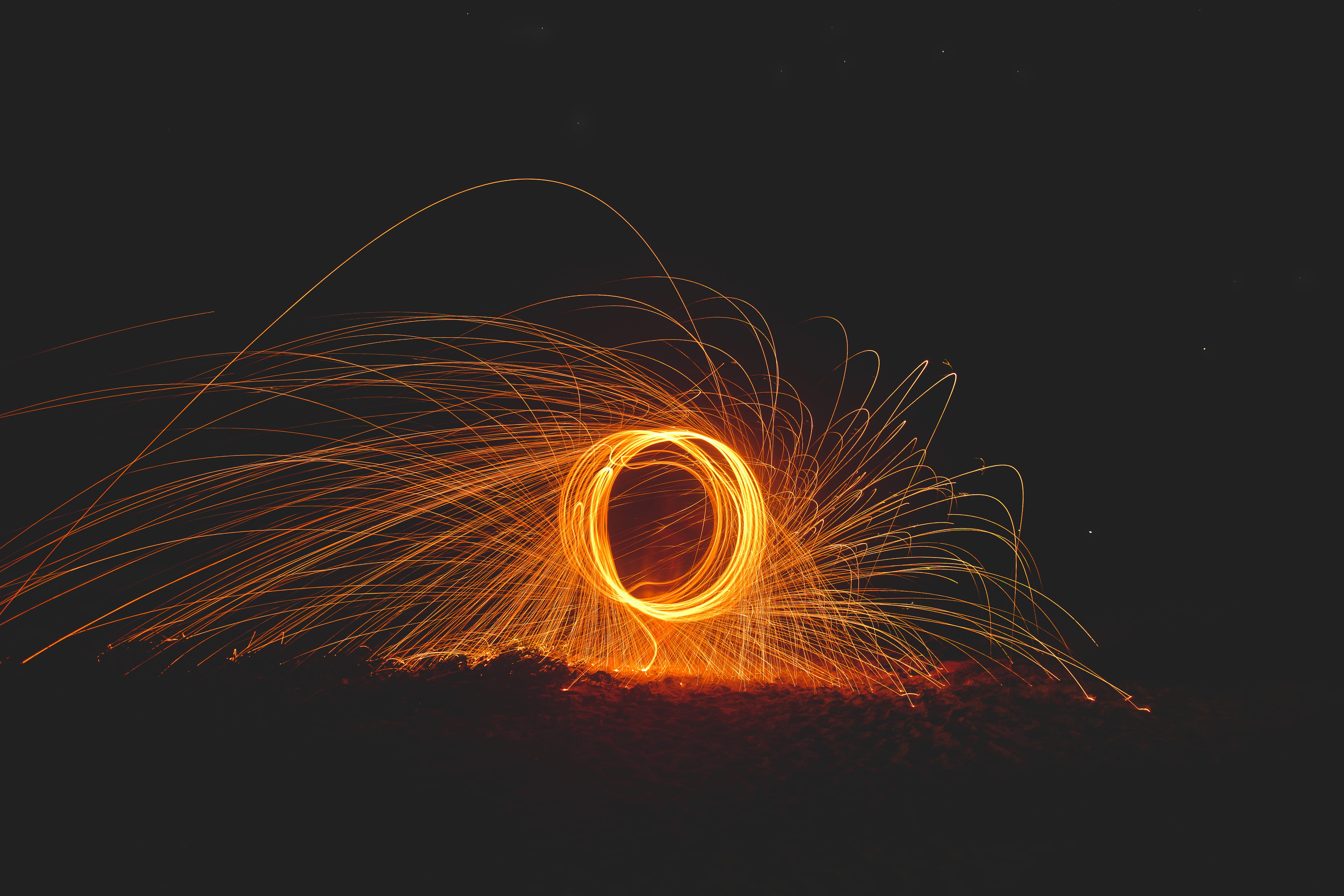 blurred motion, sparks, spinning, no people, fire, illuminated, long exposure, celebration, heat, effects, burning, motion, glowing, flame, HD Wallpaper