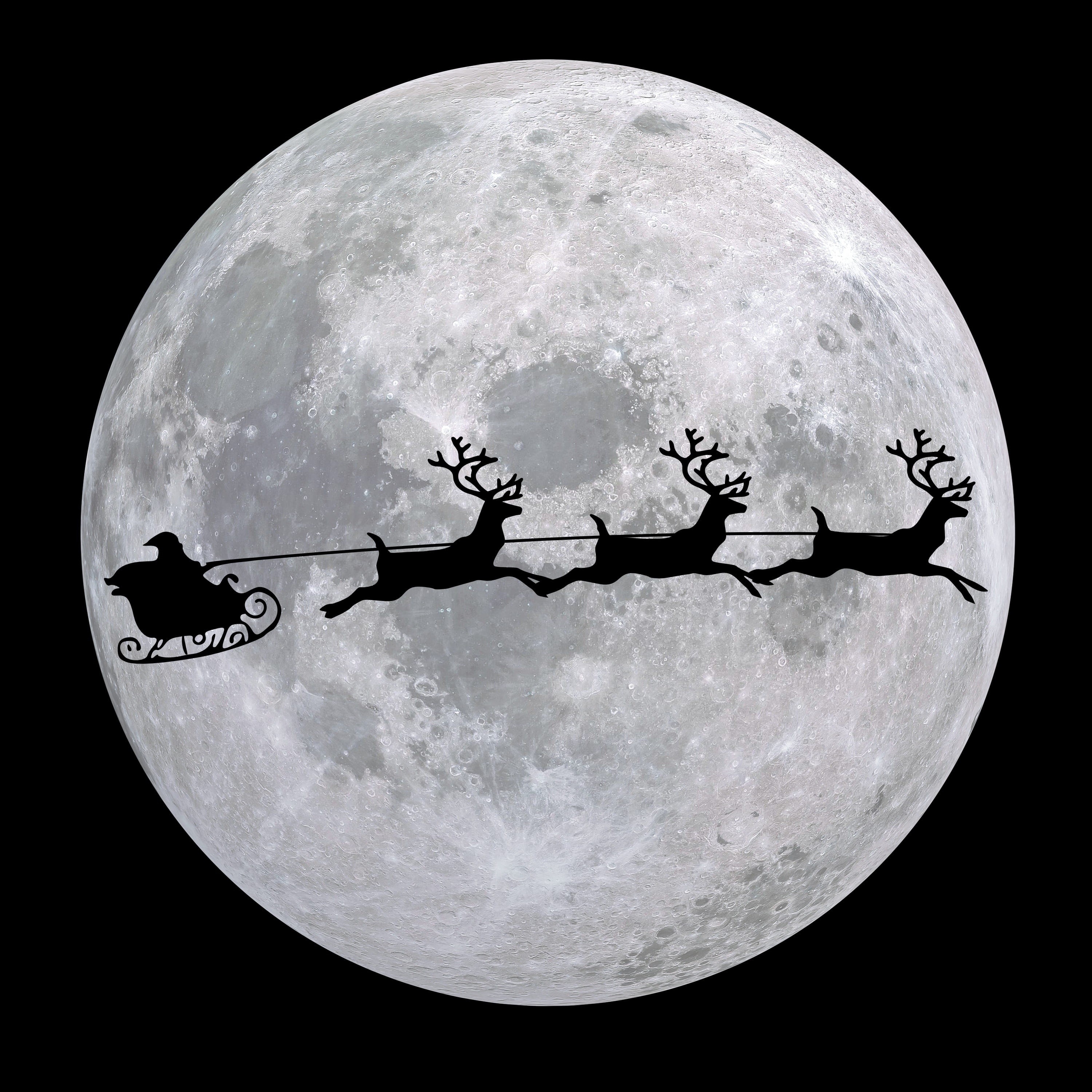 sphere, claus, christmas, nature, moon surface, full, planetary moon, beauty in nature, space, astronomy, outdoors, silhouette, full moon, night, black background, Phone HD Wallpaper