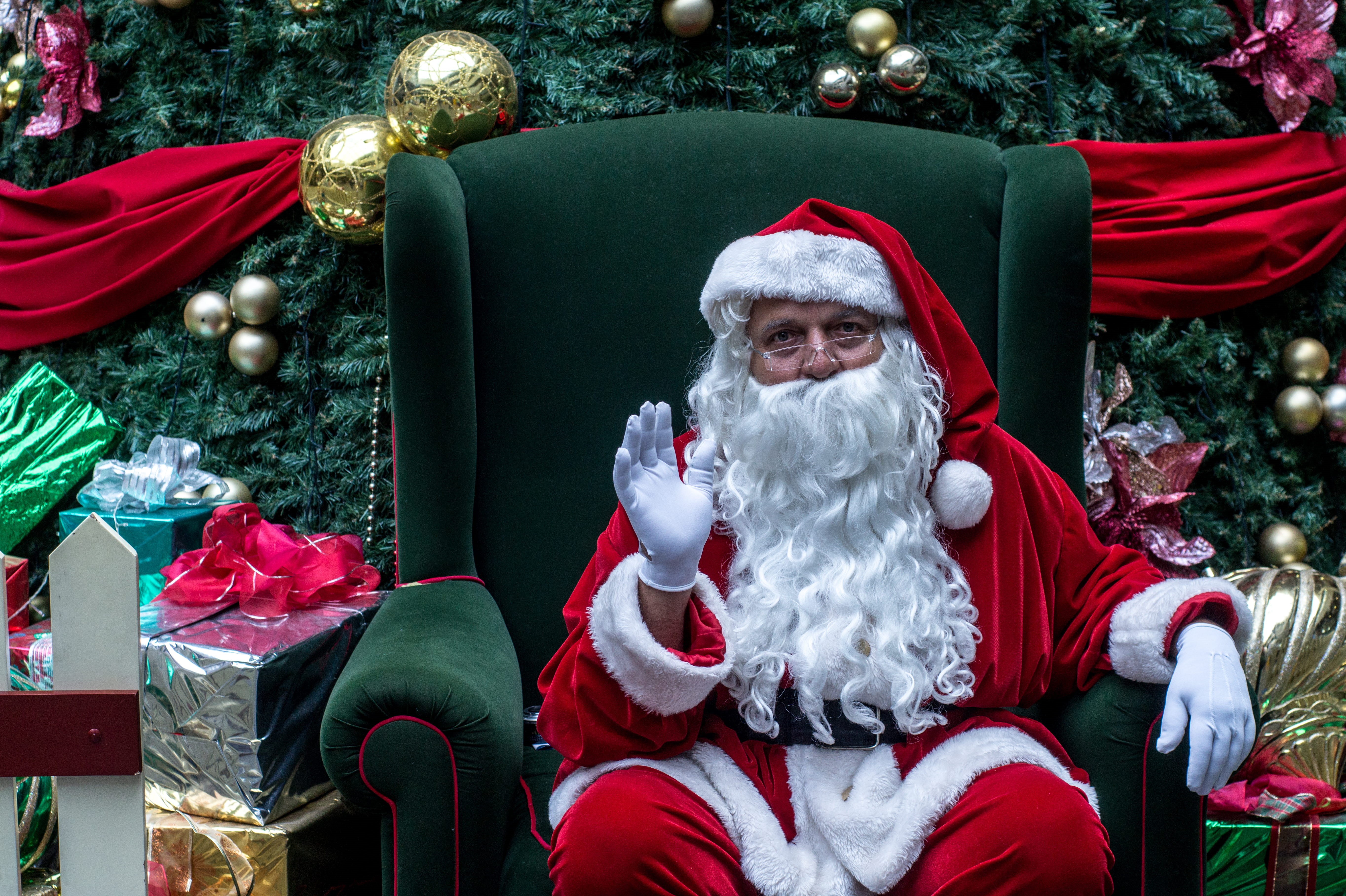front view, red, venezuela, senior adult, holiday, gift, tree, holiday - event, looking at camera, 5K, sitting, christmas ornament, christmas, santaclaus, HD Wallpaper
