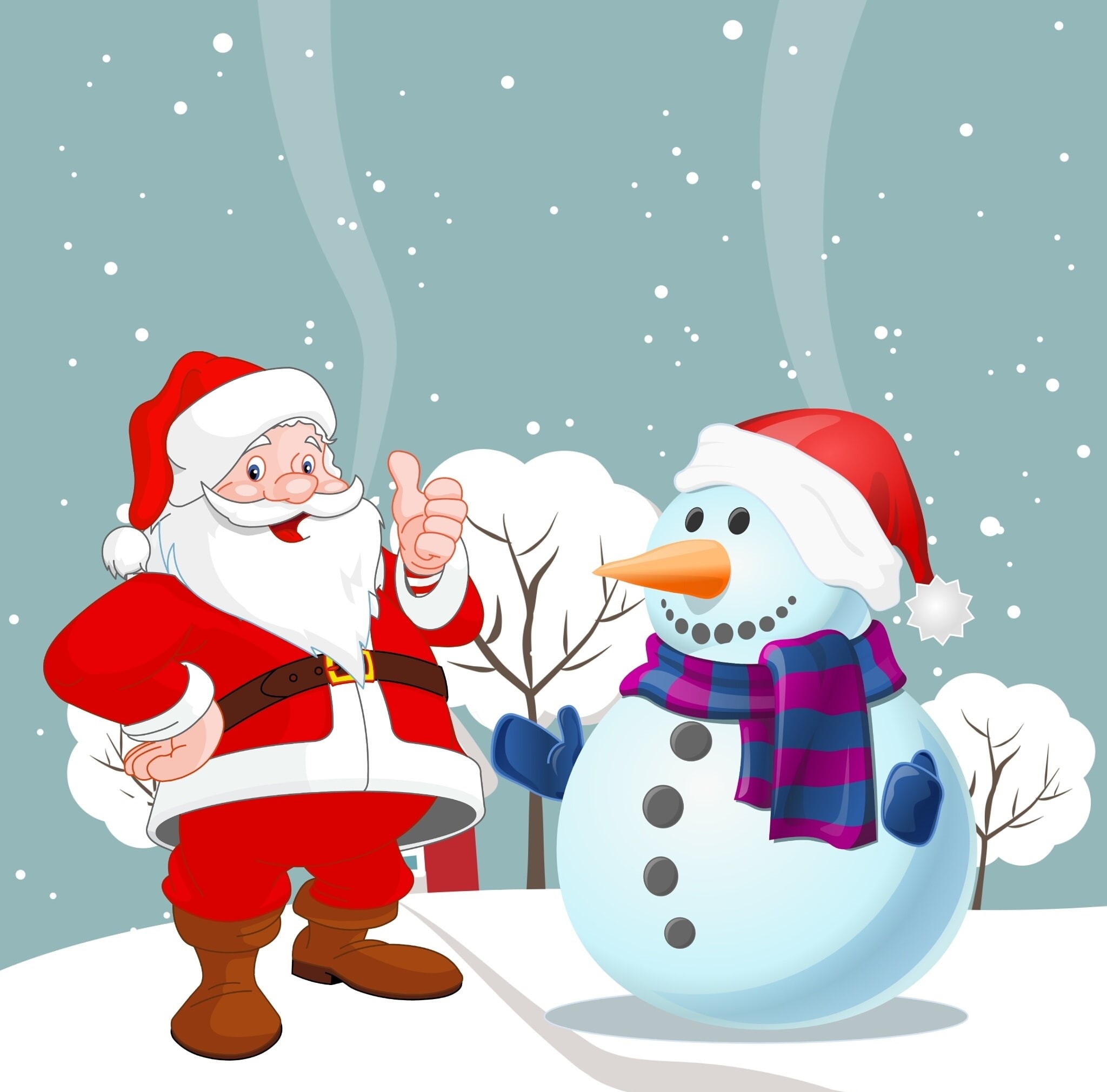 two people, MerryChristmas, Happy, people, cartoon, holiday, Snowman, boys, Xmas, holiday - event, hat, 1080P, santaclaus, celebration, food and drink, HD Wallpaper