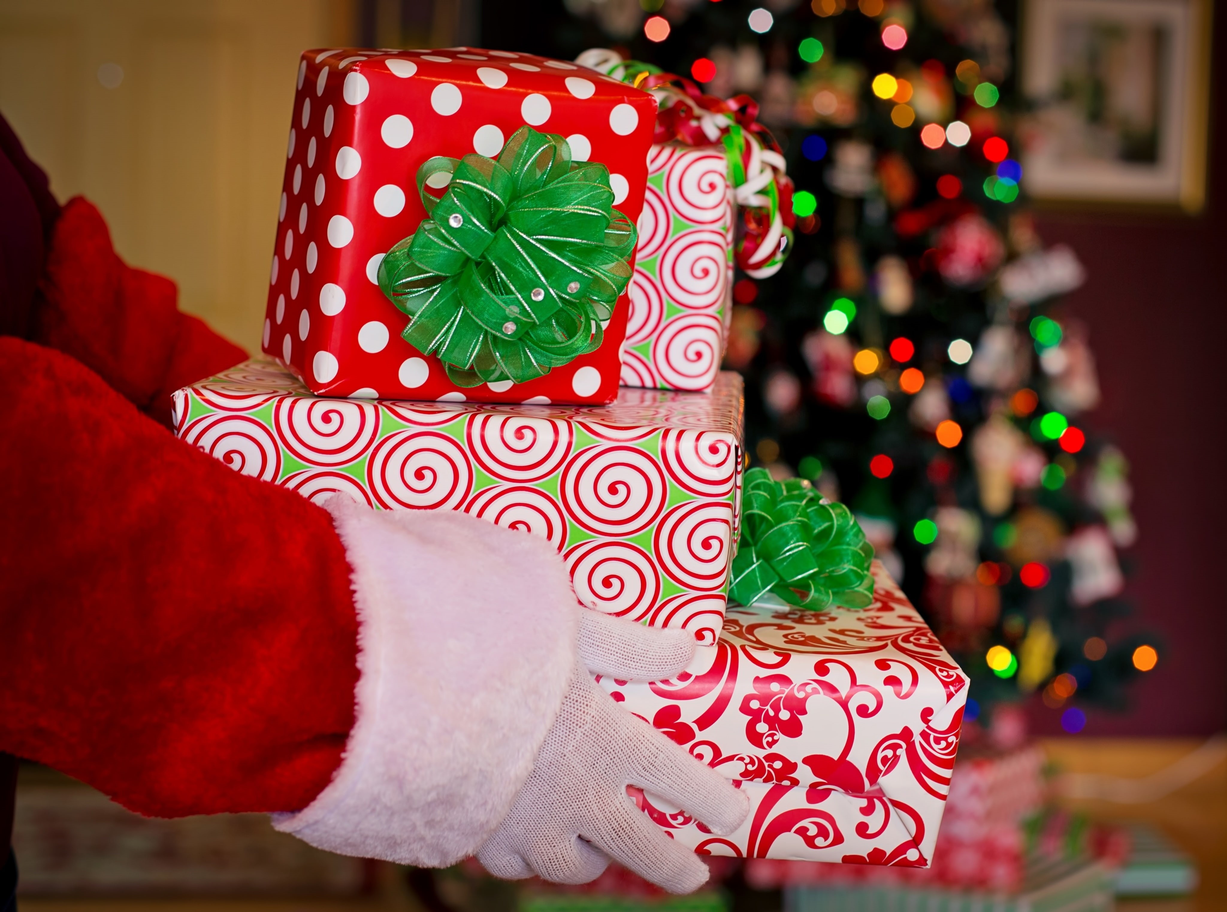 Presents, celebration, Santa, claus, Xmas, Holidays, MerryXmas, nature, red, Holiday, christmas decoration, indoors, Hands, holiday - event, plant, hand, HD Wallpaper