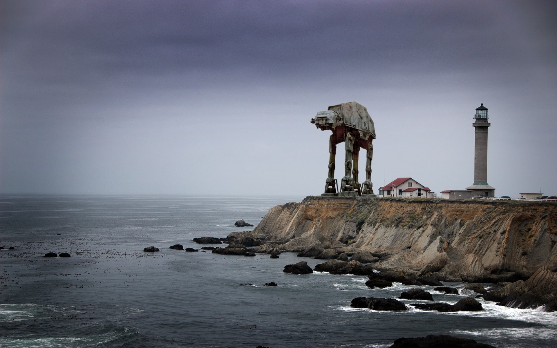 star, oceans, Star Wars, x, art, photomanipulation, ocean, lighthouse, cars, hd, wars, 1080P, atat, nature, HD Wallpaper
