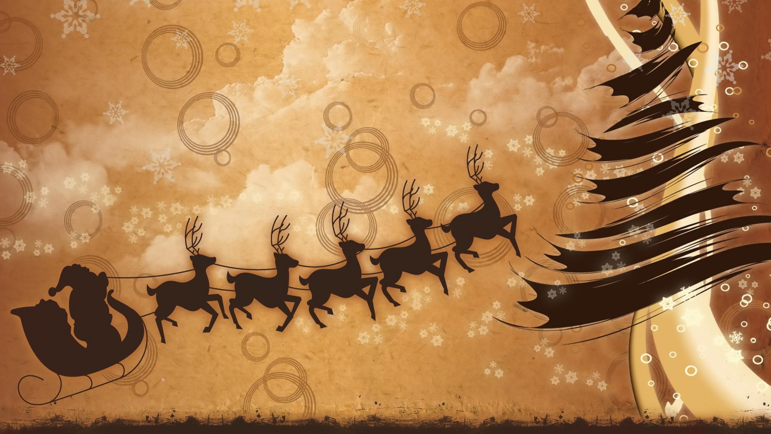 abstract, santa, christmas, reindeers, tree, 2K, illustration, sled, claus, reindeer, flying, HD Wallpaper