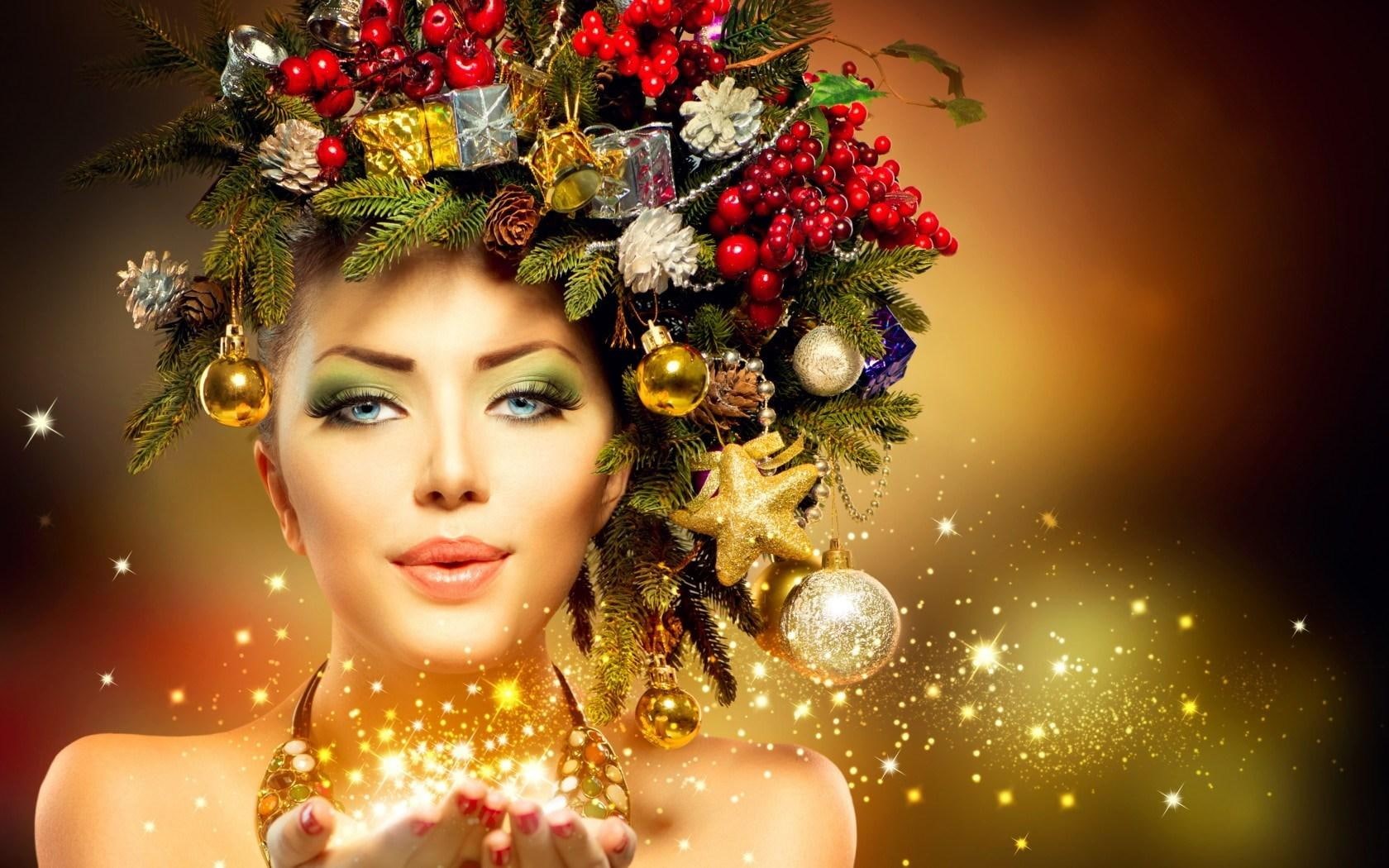 new, 720P, year, girl, makeup, model, winter, christmas, HD Wallpaper
