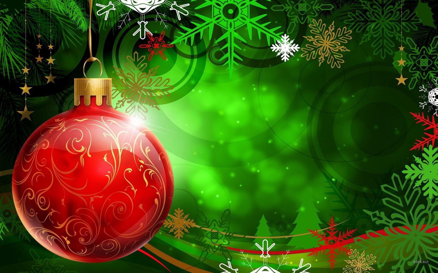 christmas, 720P, red, new year, ornament, bauble, new, sphere, year, snowflakes, green, HD Wallpaper