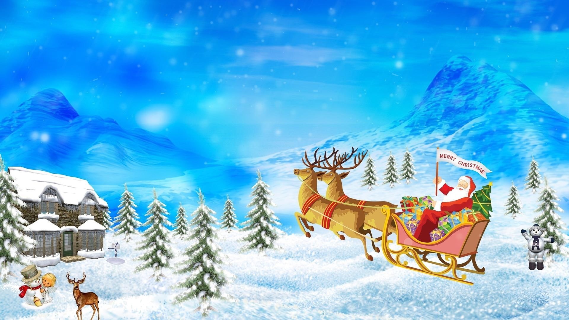year, santa, new year, claus, new, 1080P, presents, santa claus, reindeer, christmas, HD Wallpaper