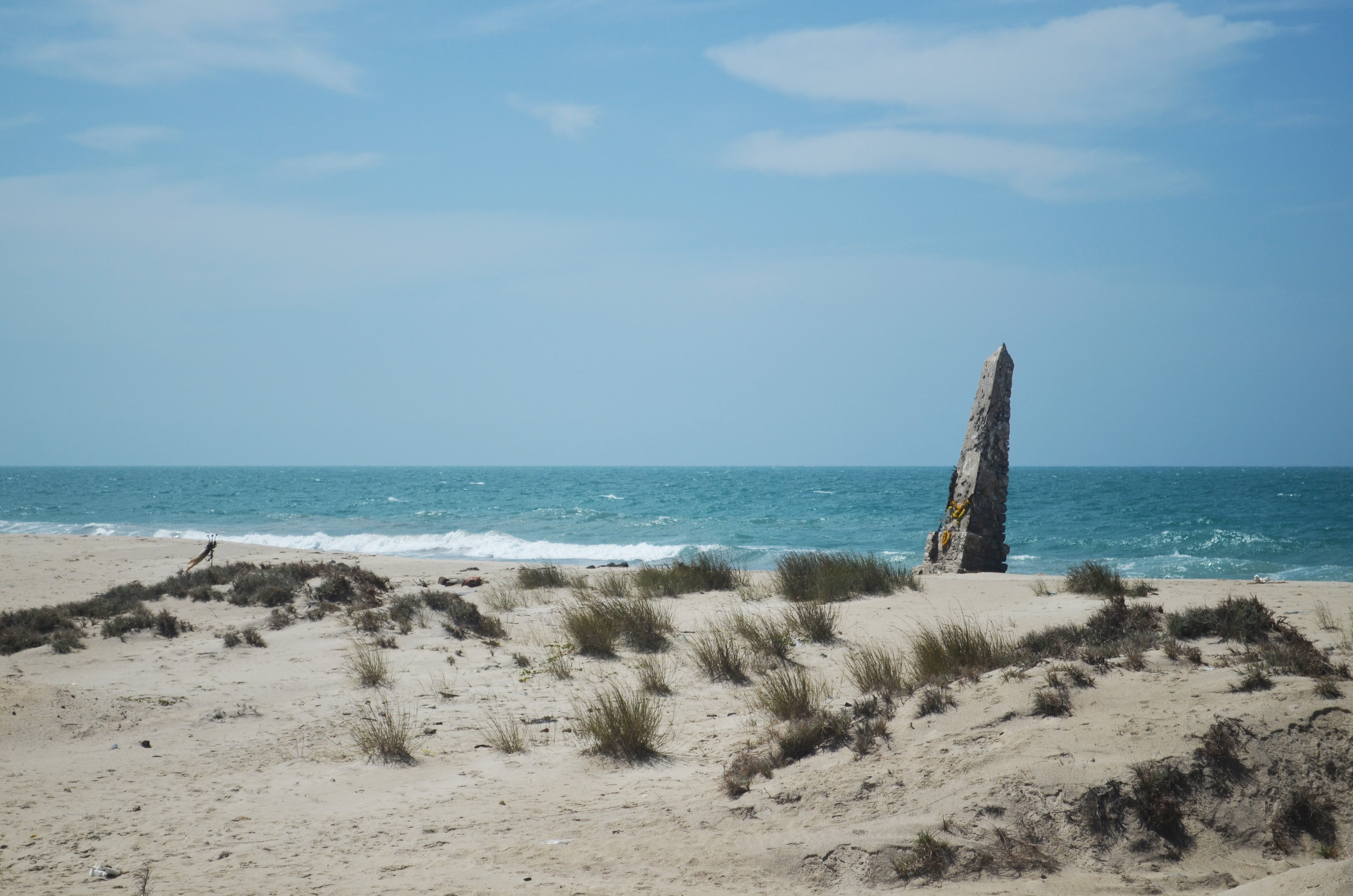 beauty in nature, beach, day, outdoors, Dhanushkodi, non-urban scene, plant, abandoned town, Tamil Nadu, tranquil scene, sea, cloud - sky, scenics, tranquility, HD Wallpaper