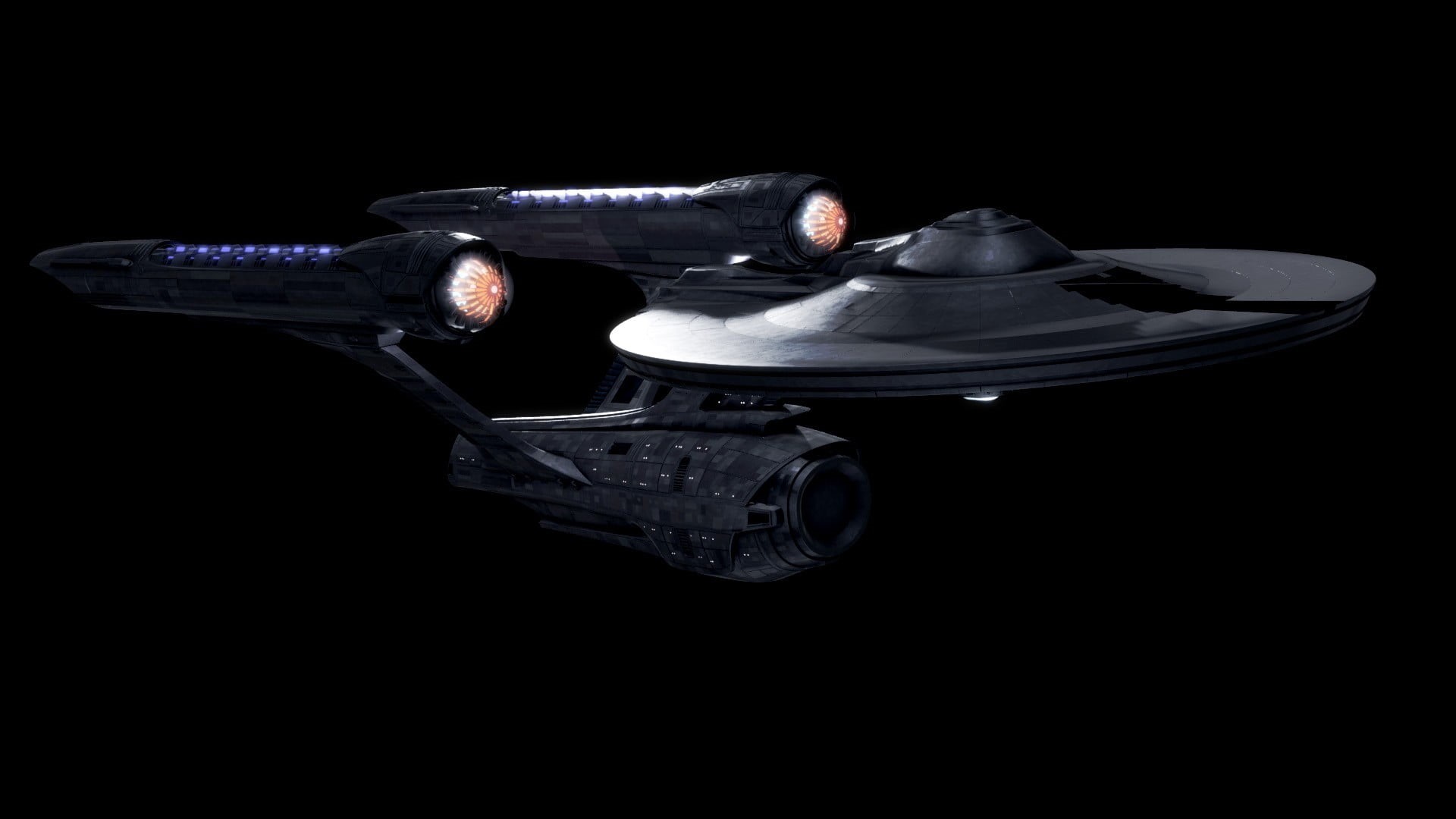 science fiction, security, USS Enterprise (spaceship), close-up, no people, indoors, man made object, side view, movies, aggression, copy space, black color, HD Wallpaper