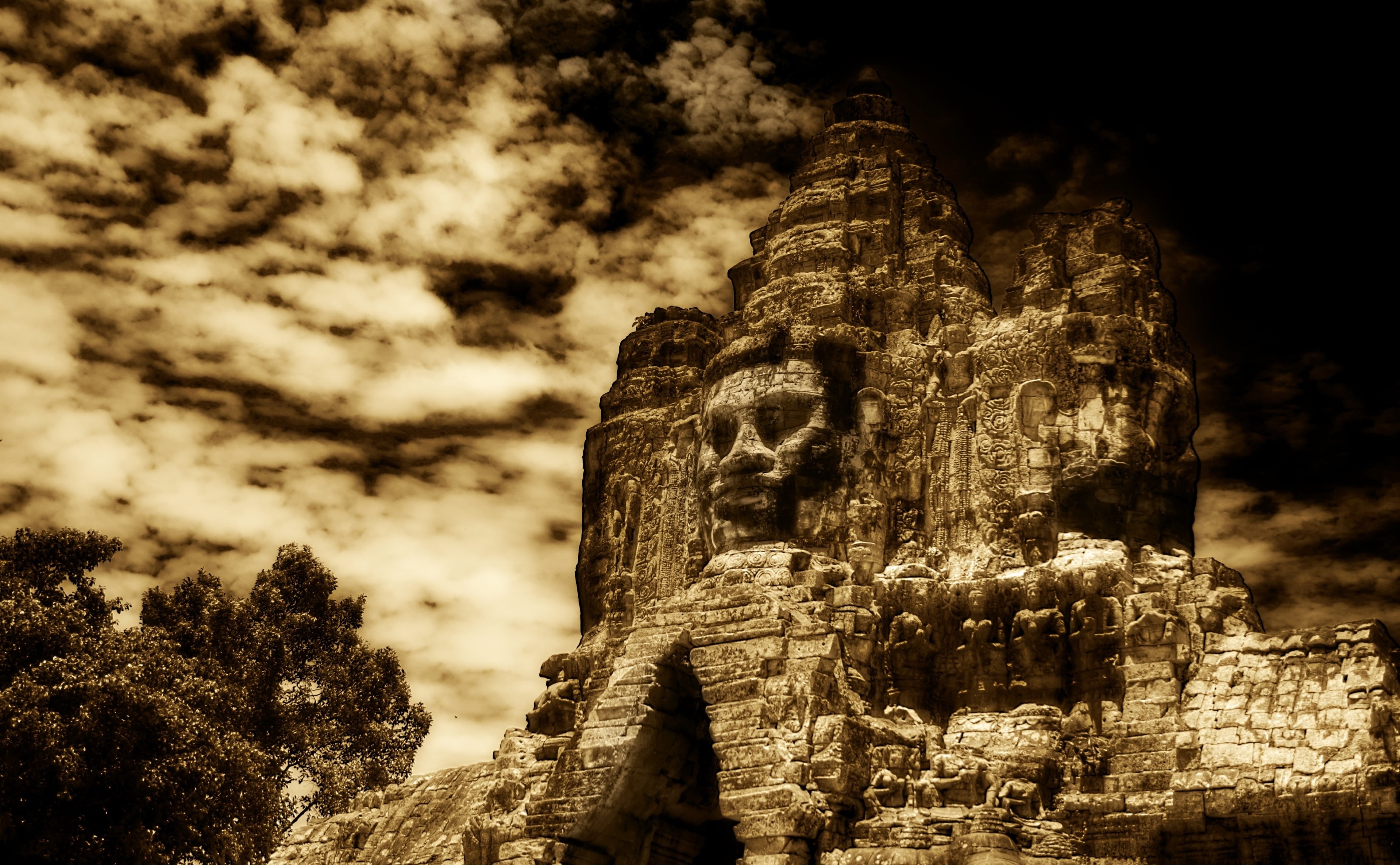 sky, wat, built structure, travel destinations, tourism, religion, building, building exterior, Vintage, Temple, ruin, no people, cloud - sky, king, 4K, HD Wallpaper