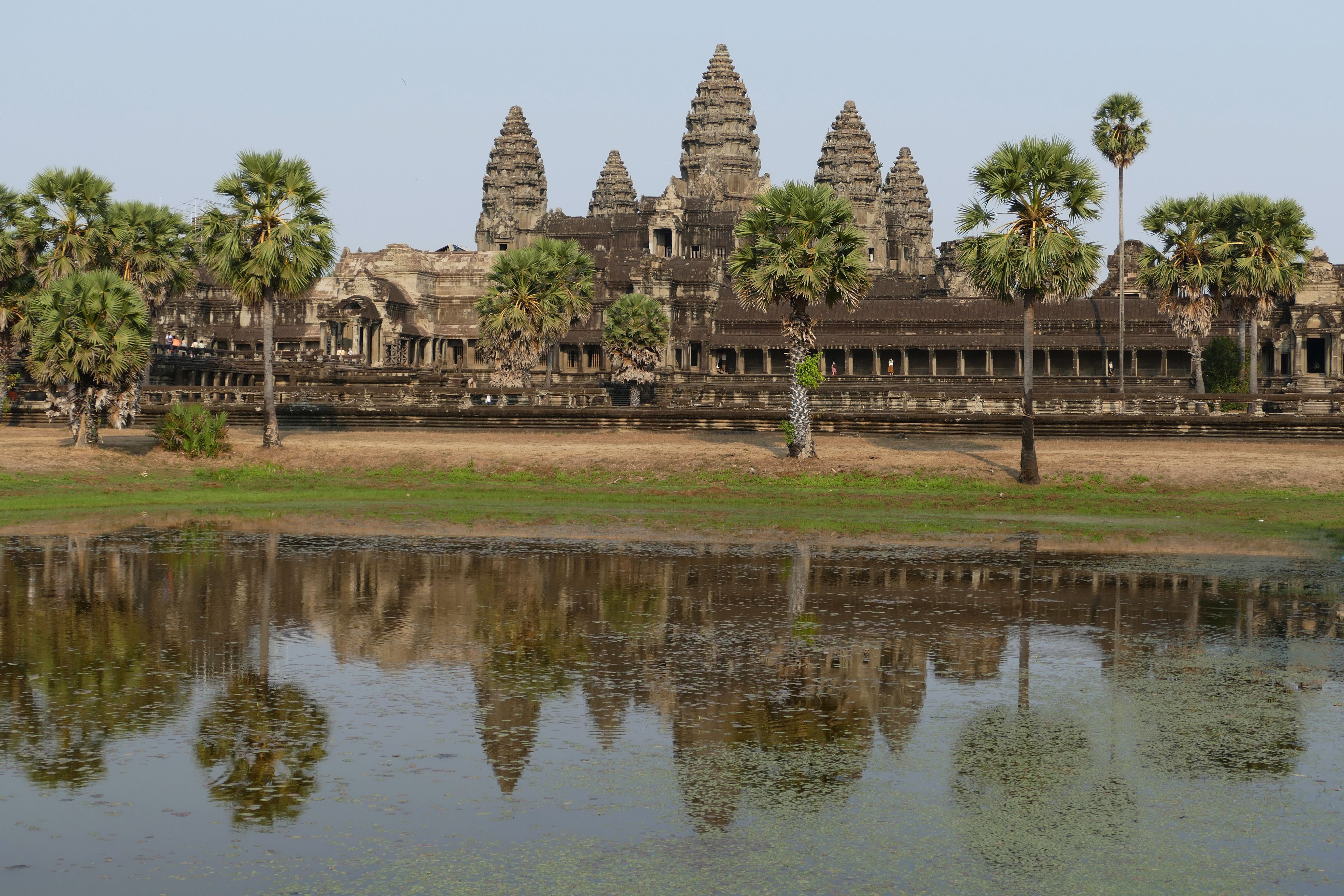 5K, temple, reflection, historically, place of worship, tree, angkor wat, mirroring, history, world heritage, pond, lake, building, asia, unesco world heritage, HD Wallpaper