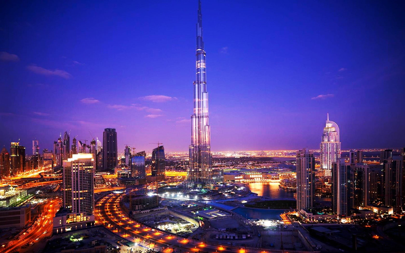 building, high, light, architecture, cars, burj, view, burj khalifa, city view, khalifa, 720P, city, night, high building, HD Wallpaper