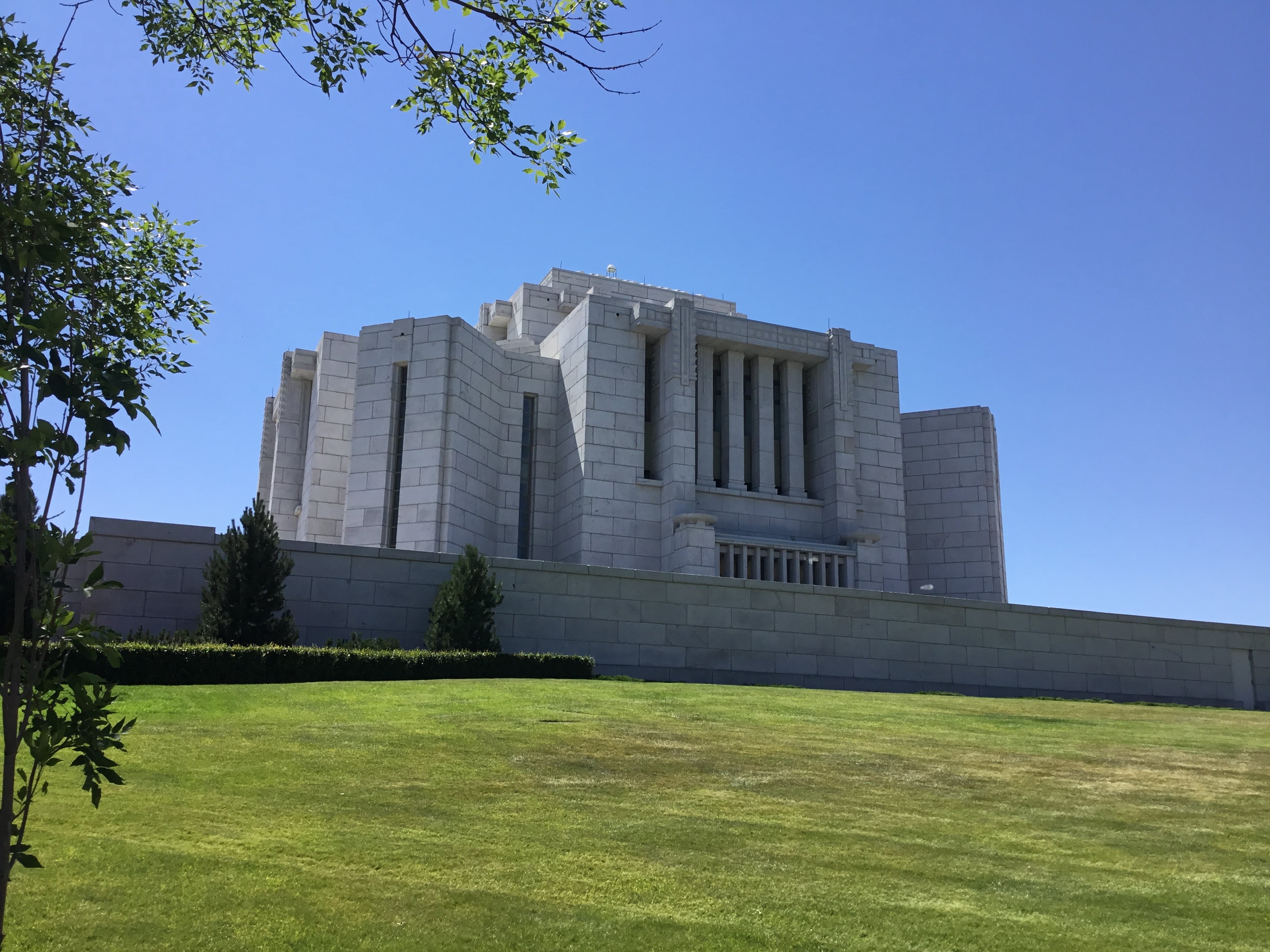 tree, blue, temple, nature, city, modern, office building exterior, building, building exterior, courthouse, The Church of Jesus Christ of Latter-day Saints, HD Wallpaper
