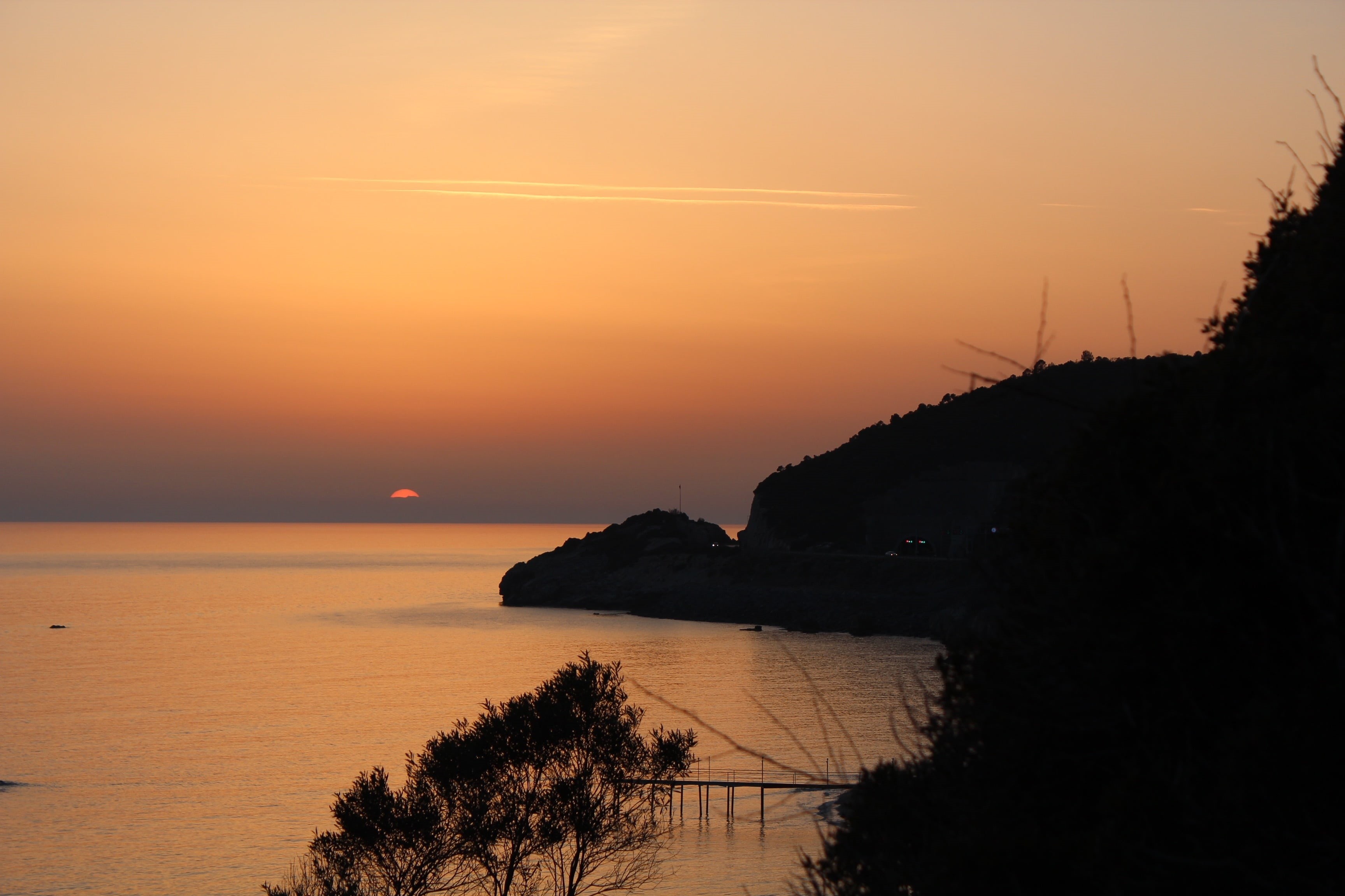 orange color, coastline, tranquility, tree, nature, antalya, tranquil scene, no people, sea, 2K, holiday, sky, horizon, beauty in nature, ocean, dusk, HD Wallpaper