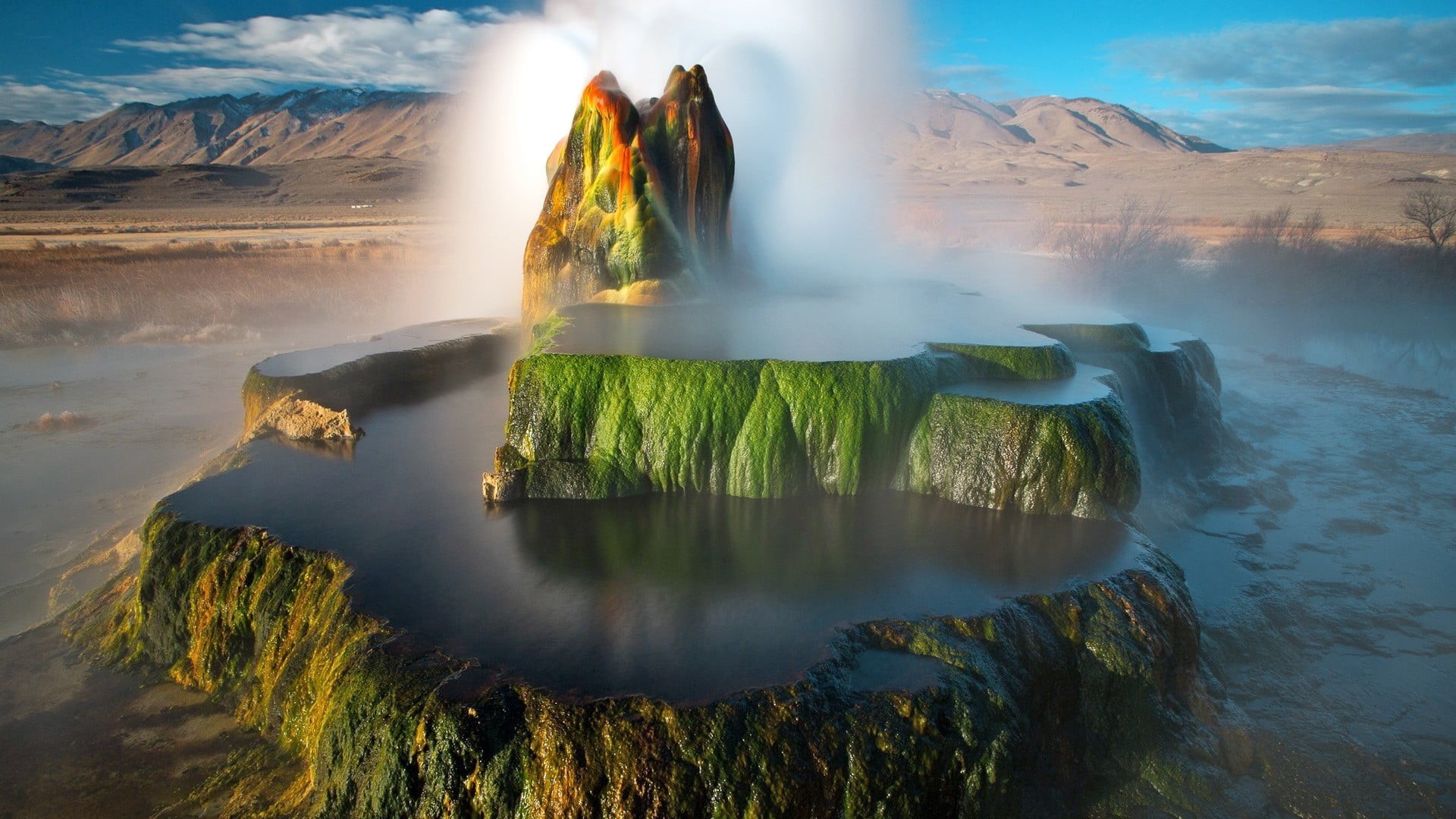 long exposure, non-urban scene, cloud - sky, water, geology, reflection, volcanic crater, volcano, beauty in nature, mountains, green, landmark, physical geography, HD Wallpaper