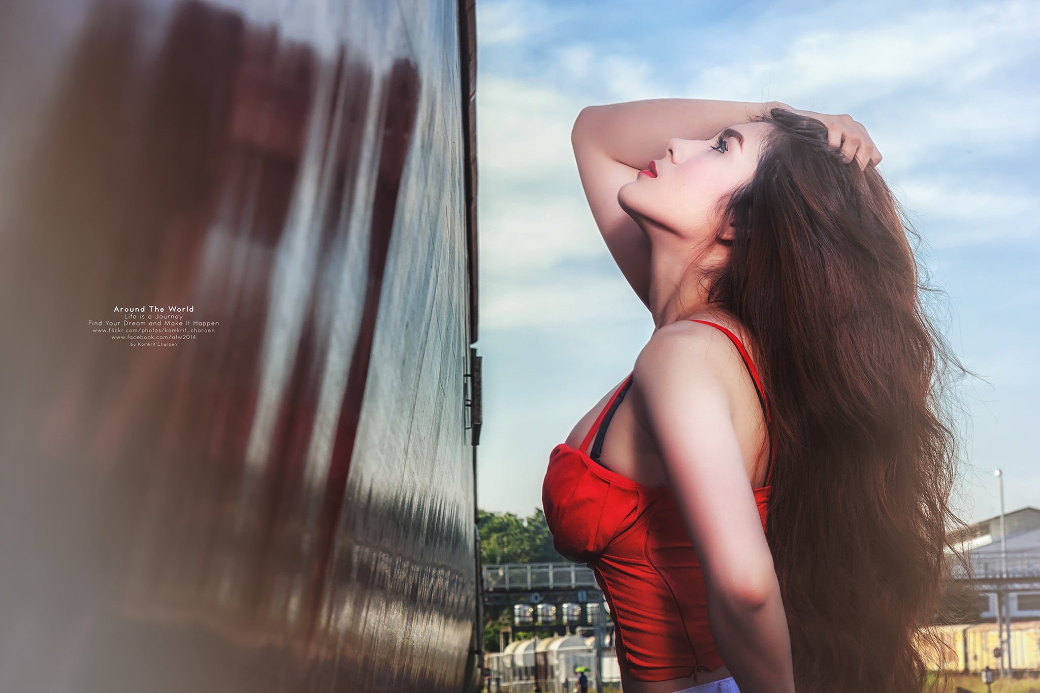 long hair, beauty, beautiful woman, young women, portrait, hair, one person, brown hair, hairstyle, leisure activity, 1080P, Asian, outdoors, sky, young adult, HD Wallpaper