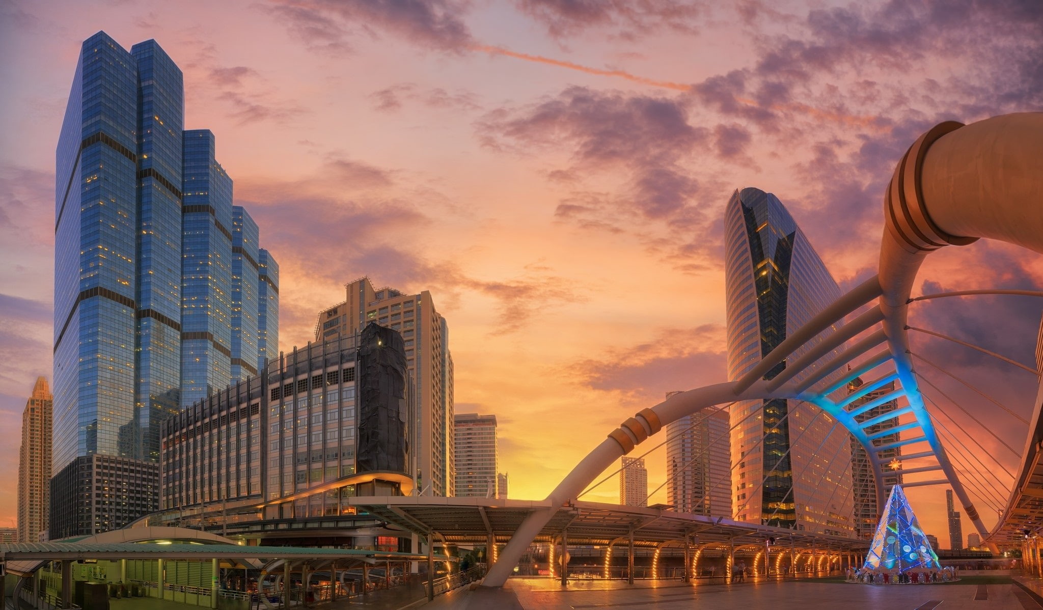 structure, sunset, 1080P, Bangkok, Thailand, the city, HD Wallpaper