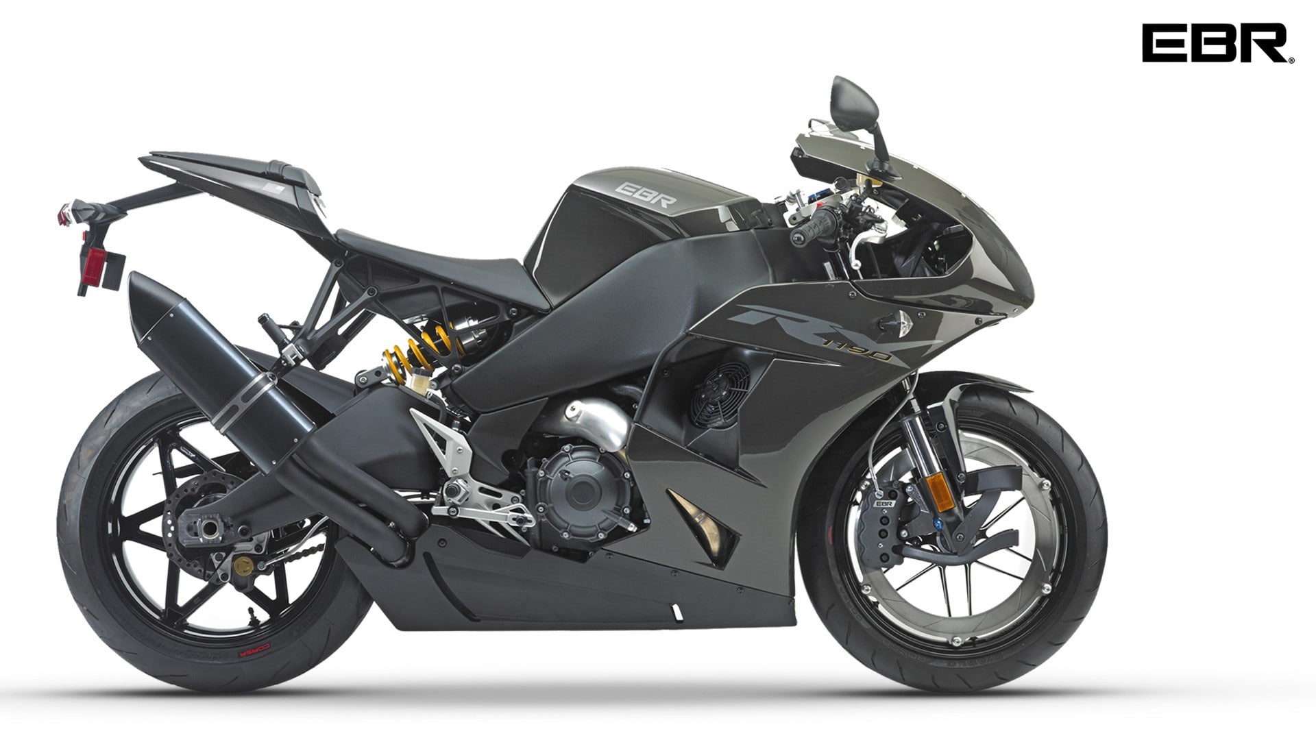 side view, studio shot, EBR, no people, motorcycle, motor vehicle, stationary, transportation, Eric Buell Racing, vintage, EBR 1190RX, black color, land vehicle, HD Wallpaper