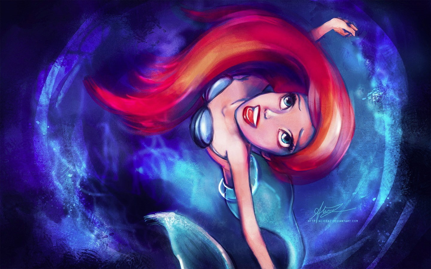 mermaid, little, ariel, hd, redhead, 720P, digital/artwork, drawing, the, HD Wallpaper