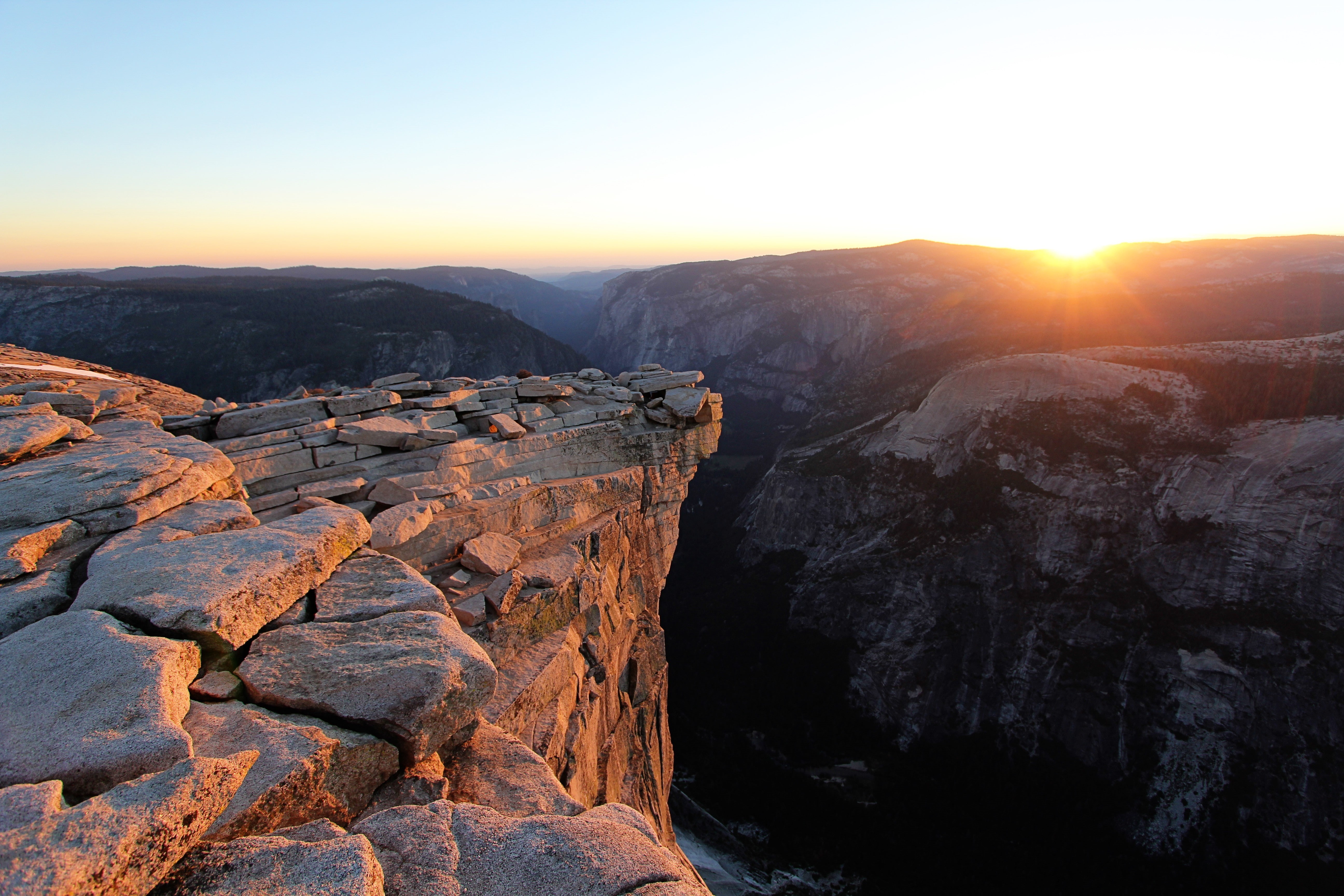 sunset, 4k, scenics - nature, remote, nature, environment, tranquil scene, Half Dome, sky, outdoors, mountains, non-urban scene, landscape, 5k, tranquility, HD Wallpaper