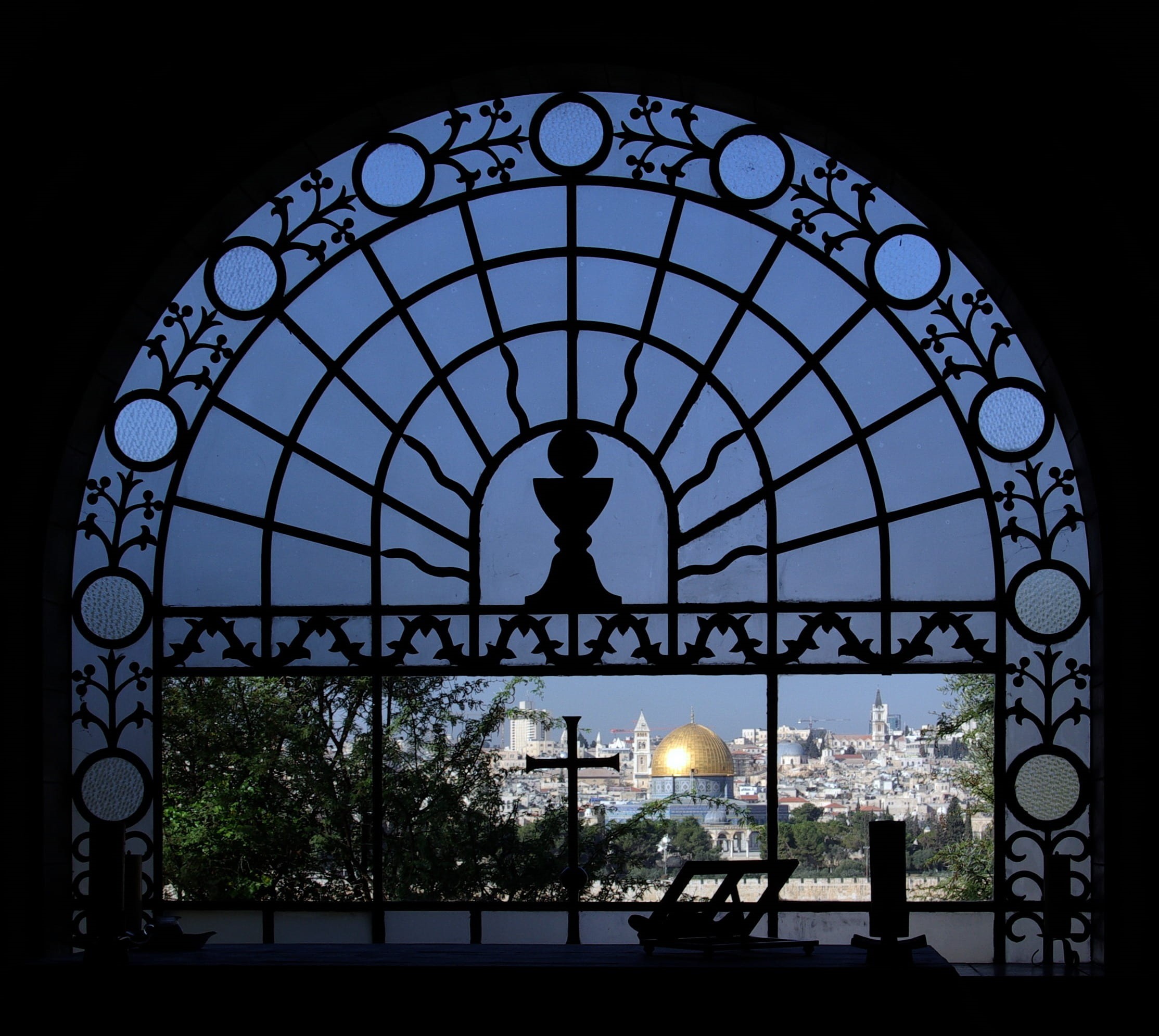 jerusalem, arch, dominus flevit, dome, wrought iron, clear sky, clock, sky, travel destinations, silhouette, plant, globe - man made object, franciscan, HD Wallpaper