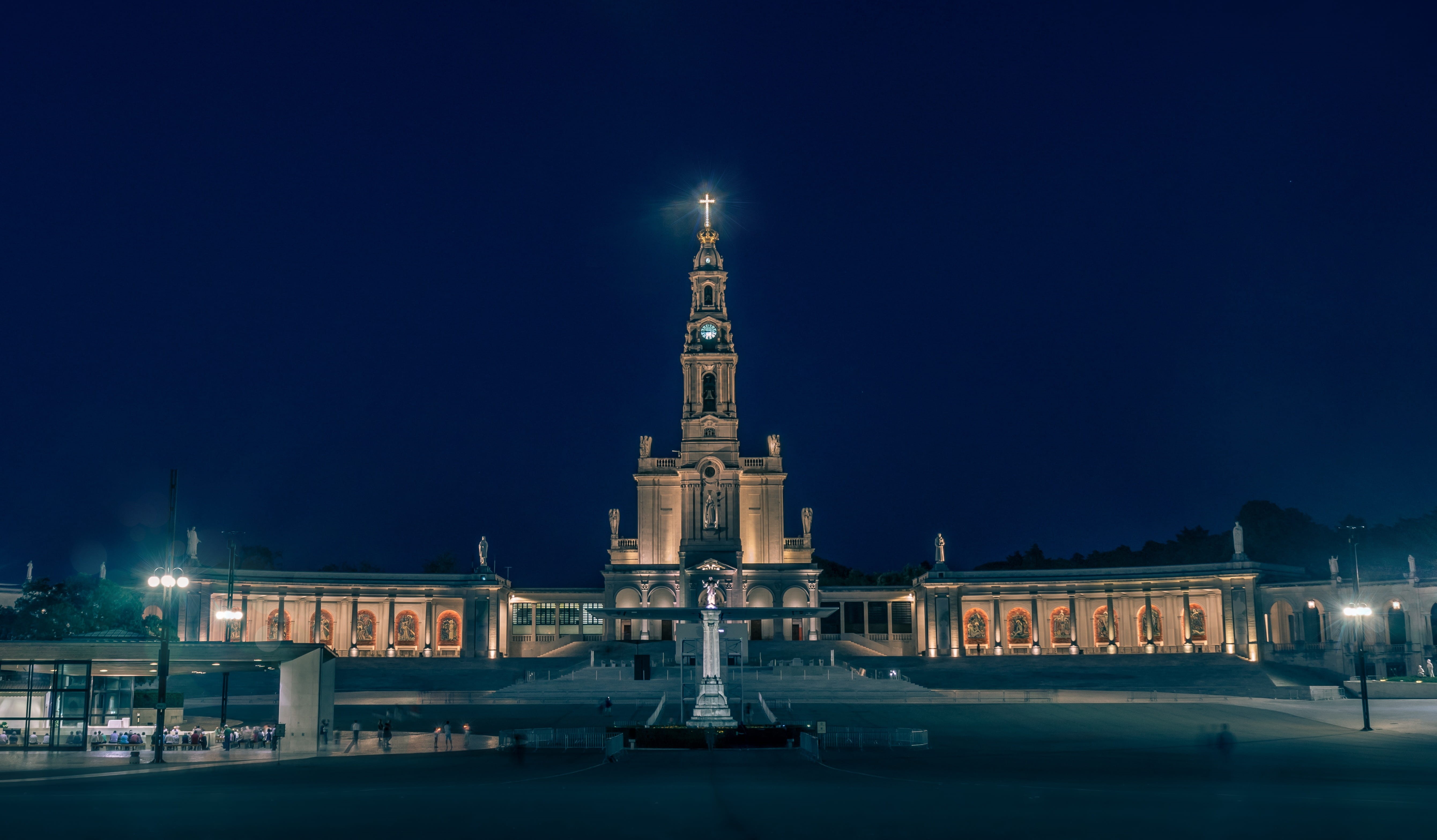 no people, long exposure, night, fatima, sky, church, religion, monument, dusk, 5K, history, the past, outdoors, christ, sanctuary, portugal, nature, building exterior, HD Wallpaper