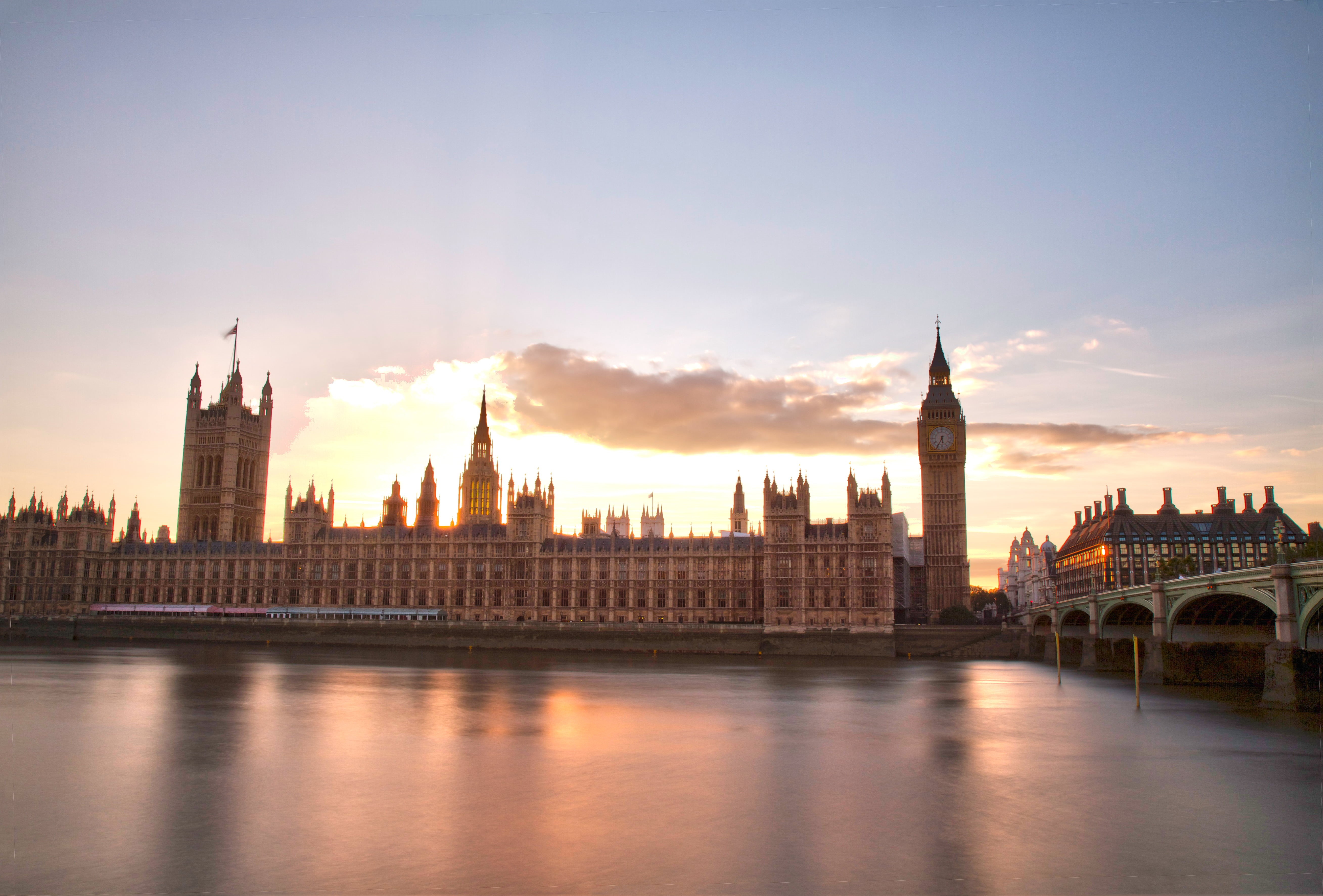 body of water, HDR, Westminster, british Culture, london - England, cloud, Big Ben, concrete, parliament Building, parliament, 5K, building, sunset, brown, HD Wallpaper
