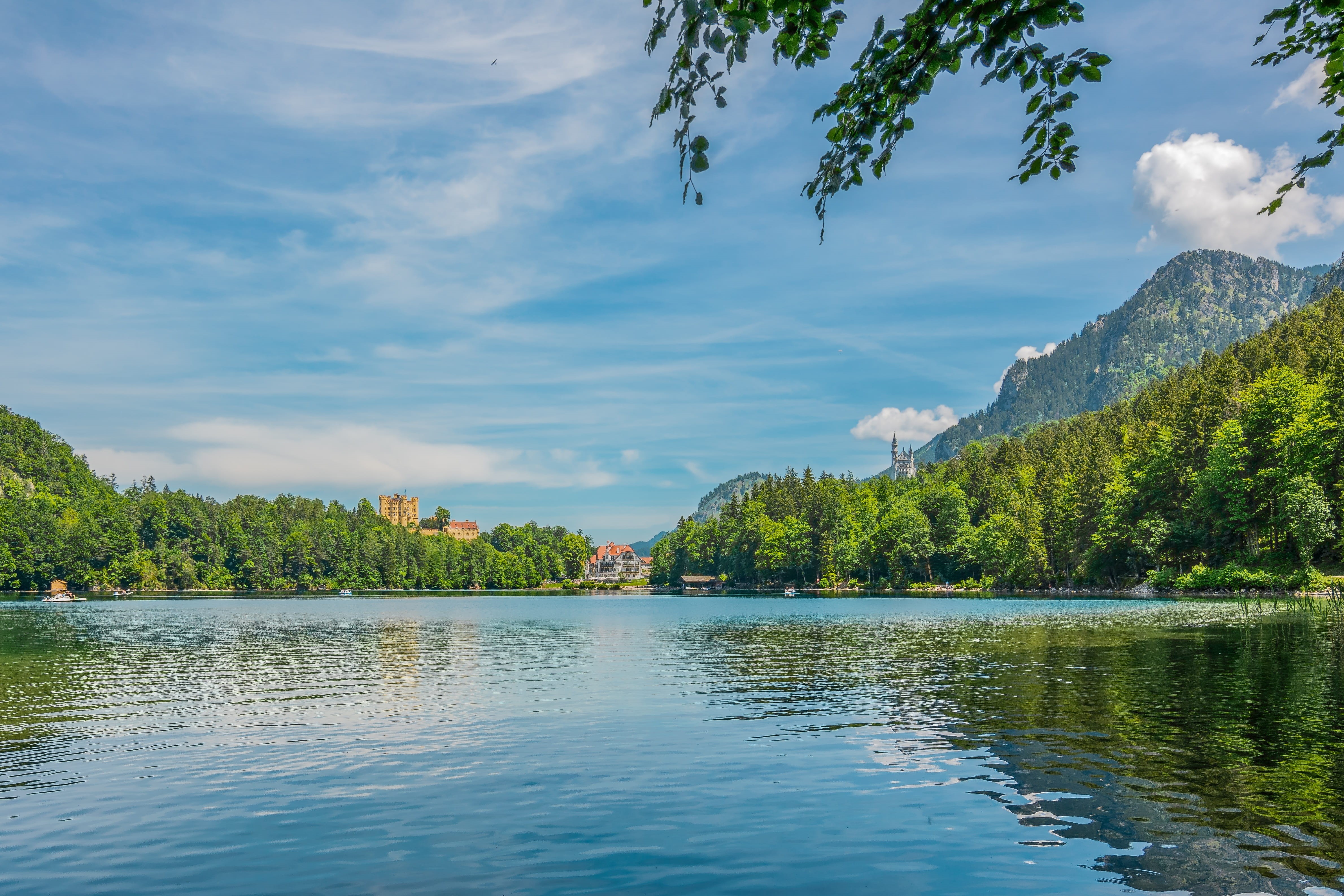 reflection, idyllic, non-urban scene, day, kristin, no people, landscape, green color, waterfront, outdoors, fairy castle, tranquility, lake, bavaria, nature, HD Wallpaper