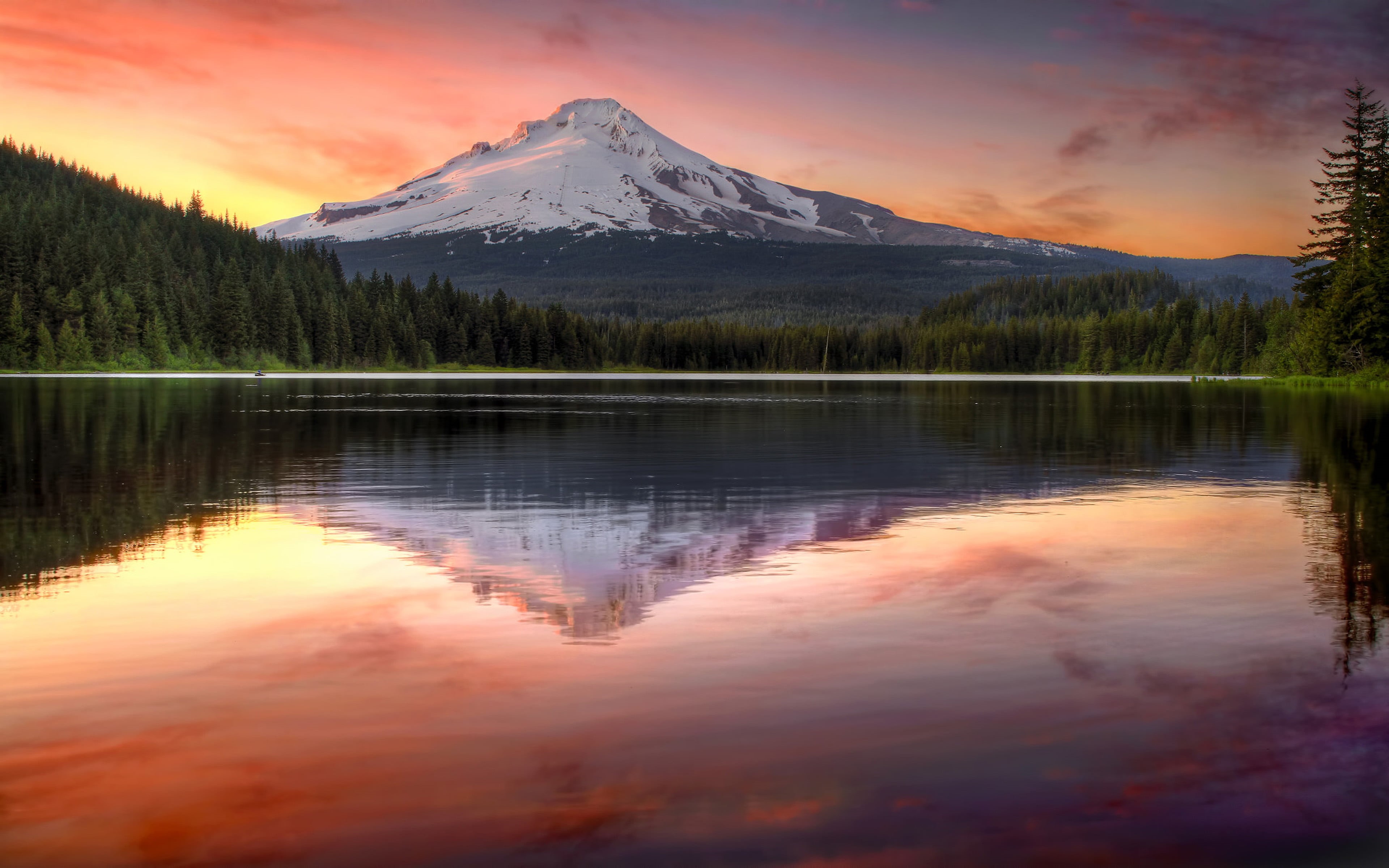 idyllic, lake, stratovolcano, reflection, water, sky, nature, desktop, mountain peak, cold temperature, scenics - nature, cloud - sky, hd, phones, tranquility, HD Wallpaper