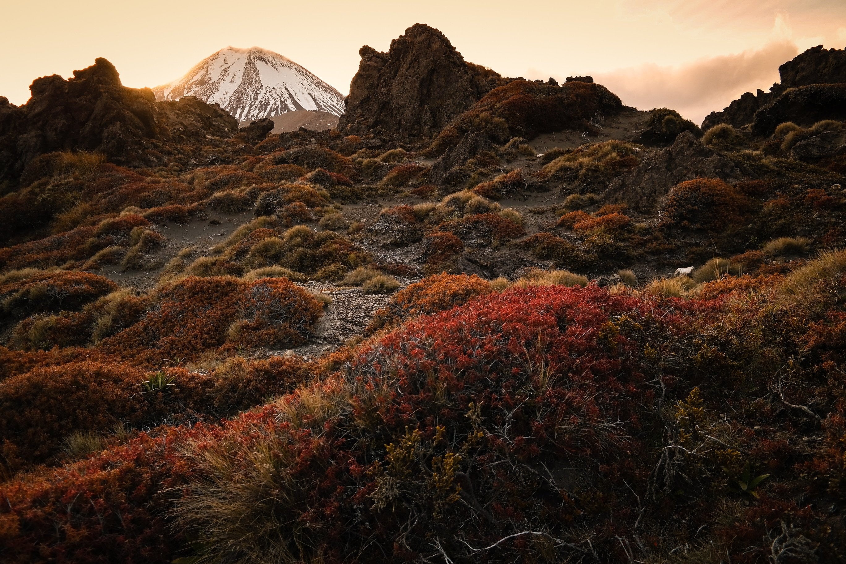 stratovolcano, remote, tranquility, outdoors, tongariro, mountain peak, mount, landscape, environment, new, rock formation, mountain, sky, sunset, non-urban scene, HD Wallpaper