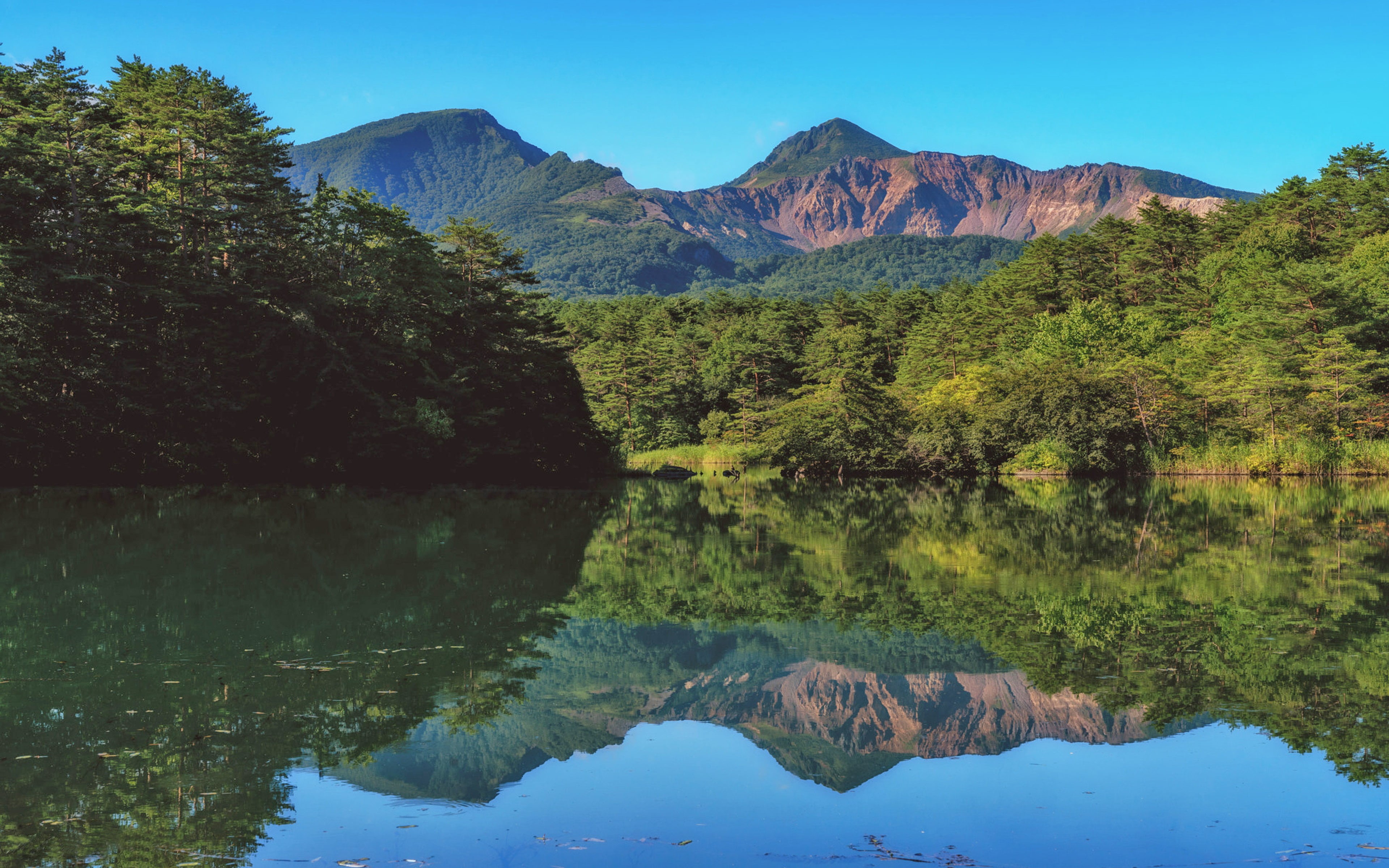 nature, stratovolcano, beauty in nature, sky, fukushima, tree, green color, waterfront, idyllic, outdoors, prefecture, phones, computer, reflection, HD Wallpaper