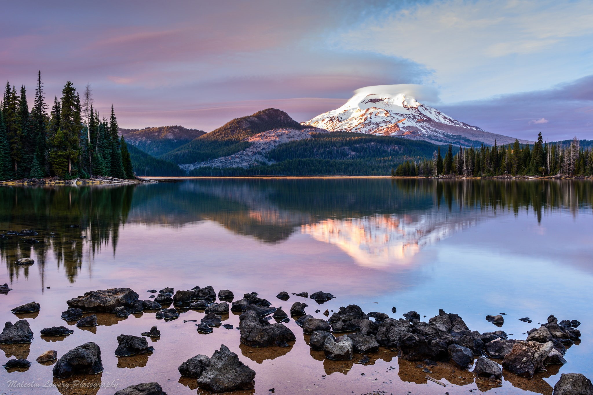 lake, USA, Rainier, The cascade mountains, the evening, 1080P, forest, mountain, stratovolcano, state, Oregon, HD Wallpaper