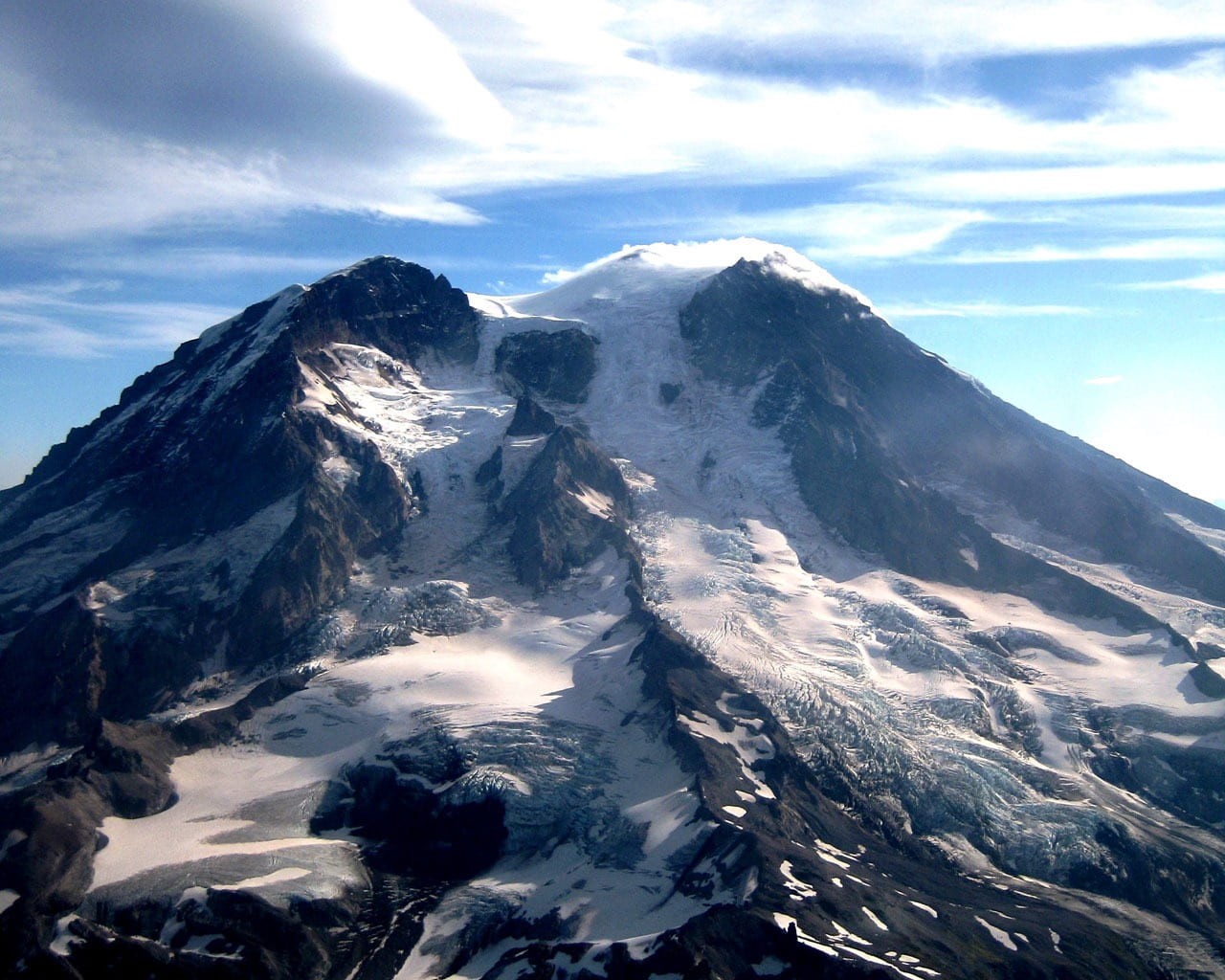 no people, mountain ridge, volcano, mount rainier, sky, scenics - nature, snow, formation, day, mountain range, landscape, snow covered, cloud - sky, beauty in nature, HD Wallpaper