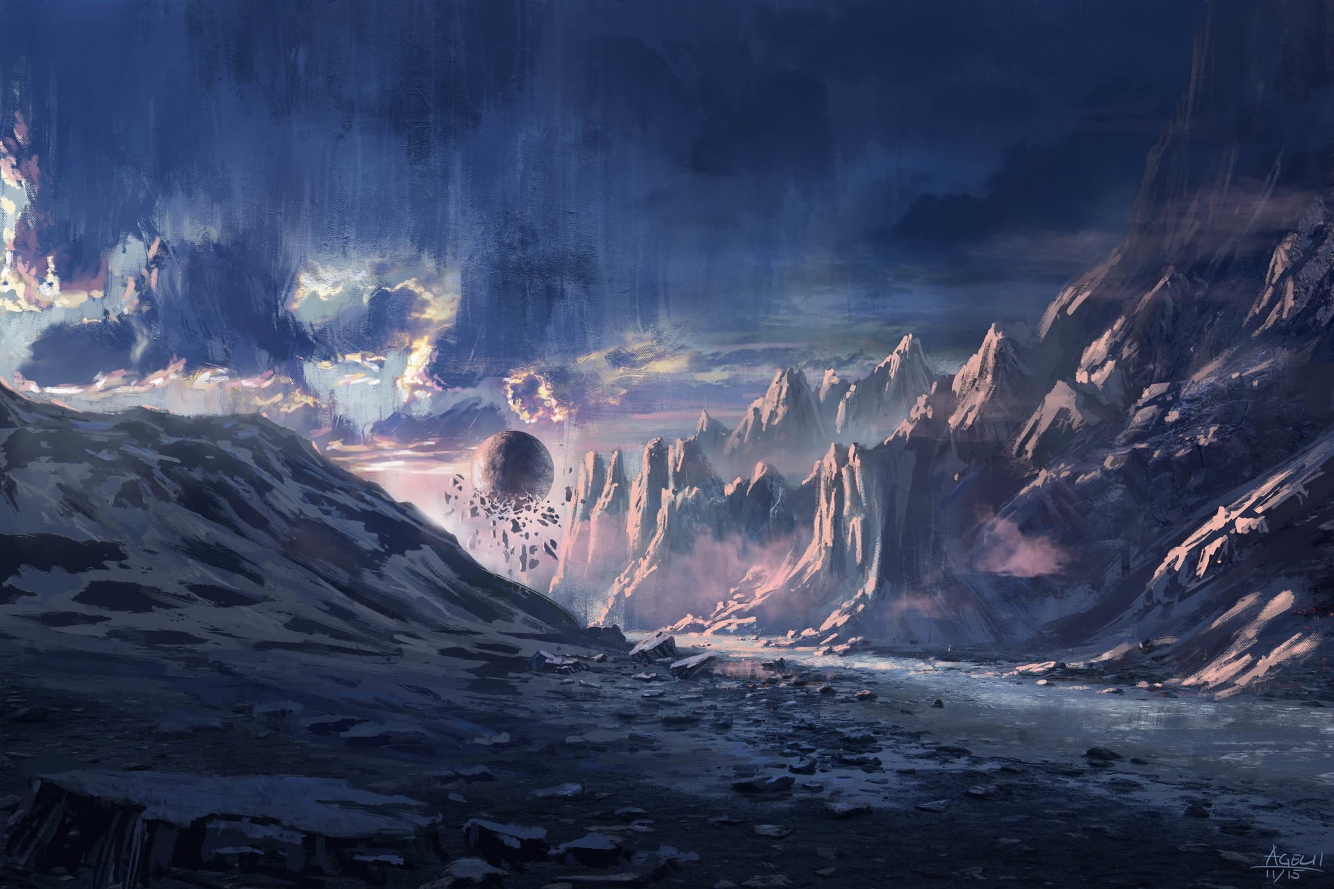 fantasy art, geology, mountains, sky, mountain, digital art, power in nature, cold temperature, nature, tranquil scene, outdoors, snow, snowcapped mountain, HD Wallpaper