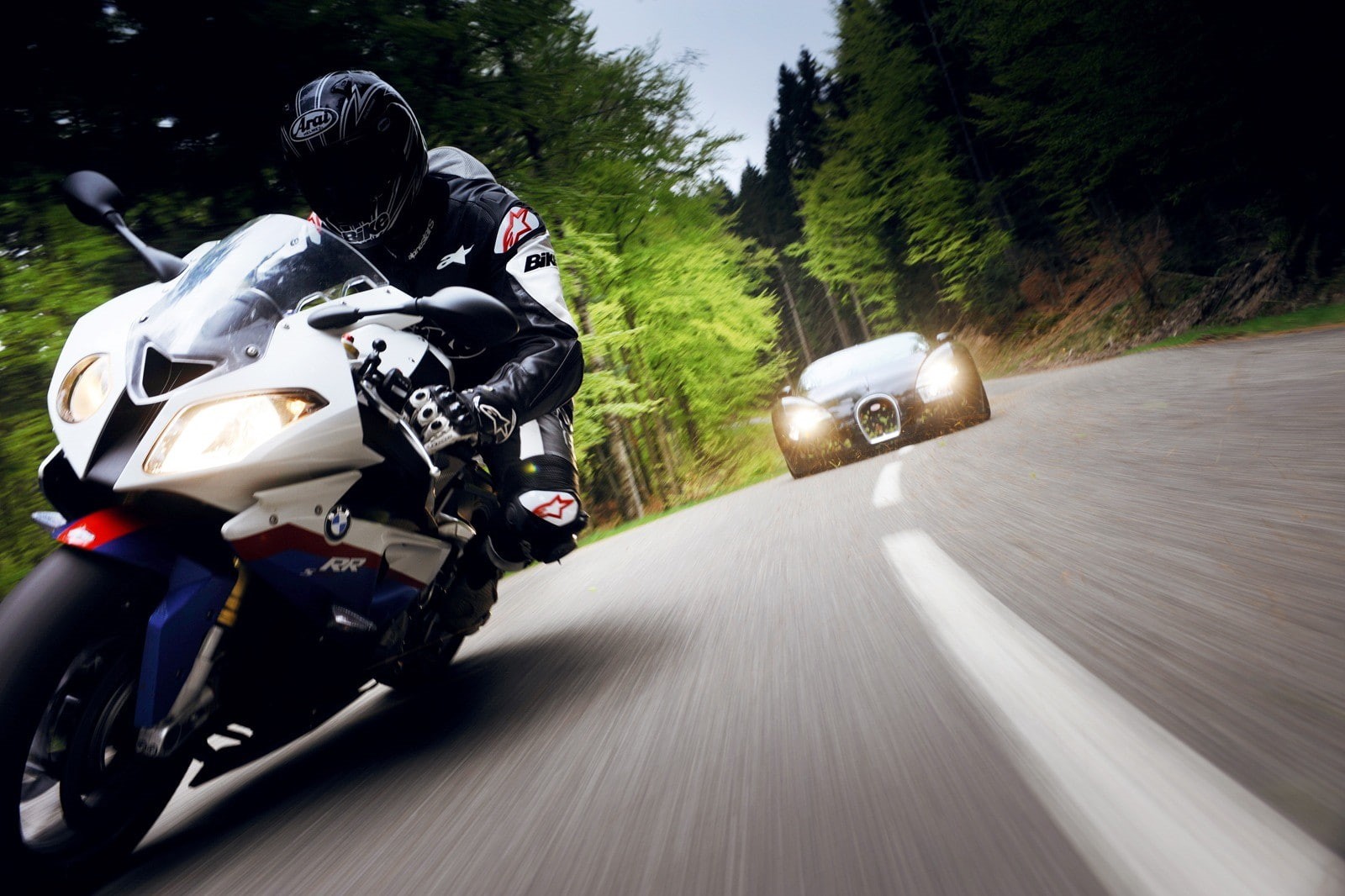 Bugatti Veyron Super Sport, BMW S 1000 RR, car, motorcycle, 720P, HD Wallpaper