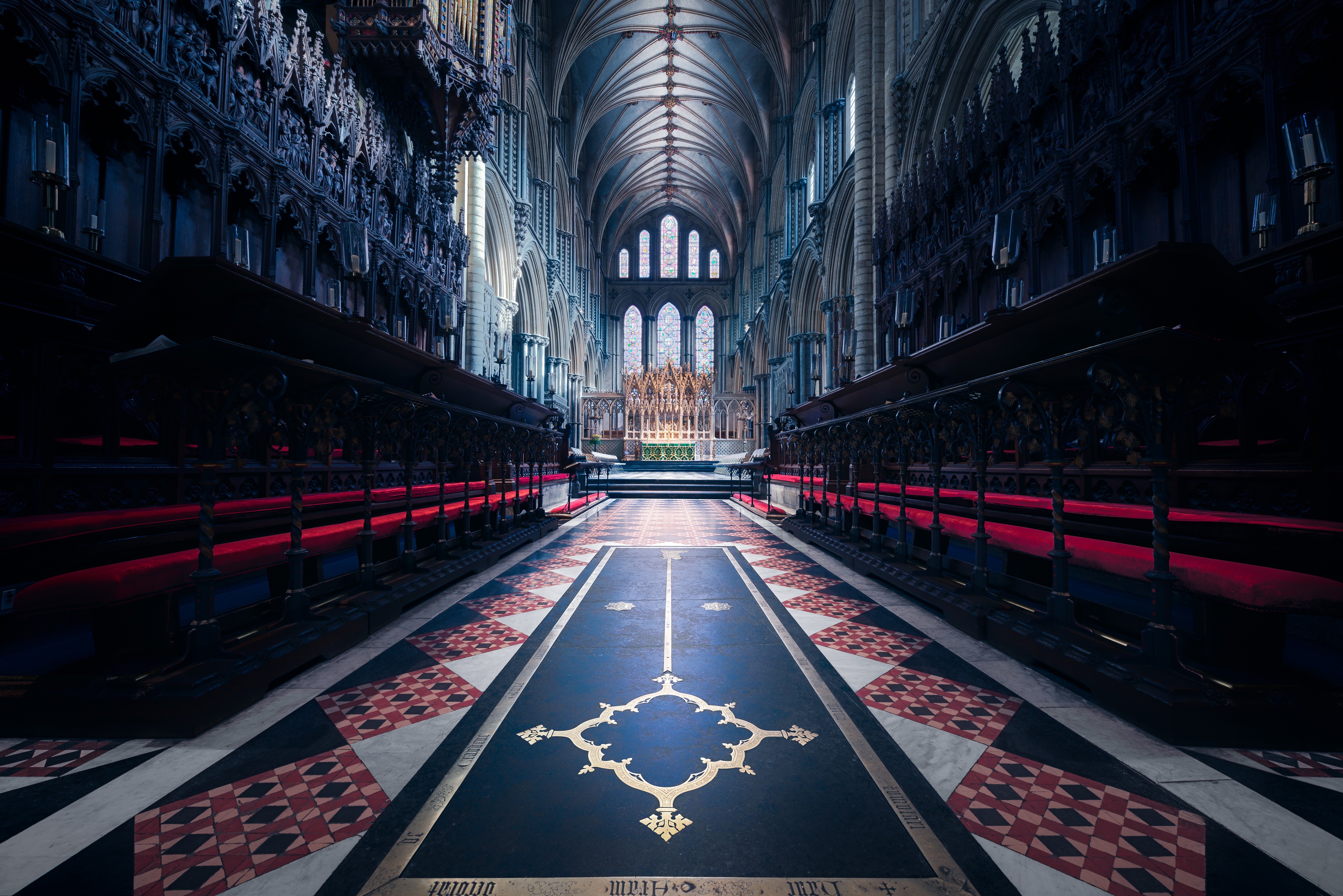chairs, Ely Cathedral, wide, 5K, England, hallway, inside, Symmetrical, room, Architecture, side, 5K, HD Wallpaper