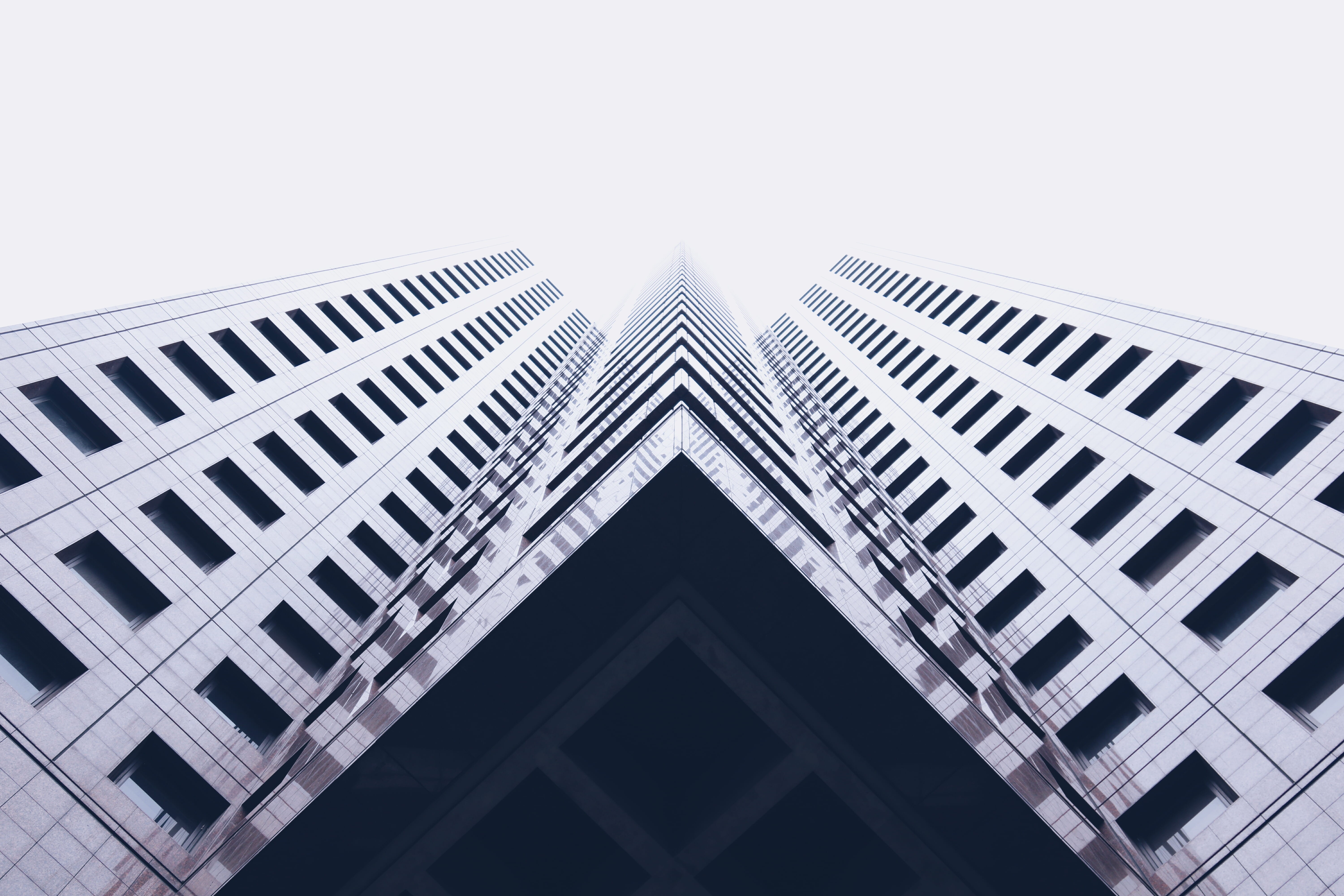 tall - high, pattern, office building exterior, skyscraper, worms, no people, architecture, symmetrical, reflection, gray, eye, angle, directly below, nature, HD Wallpaper