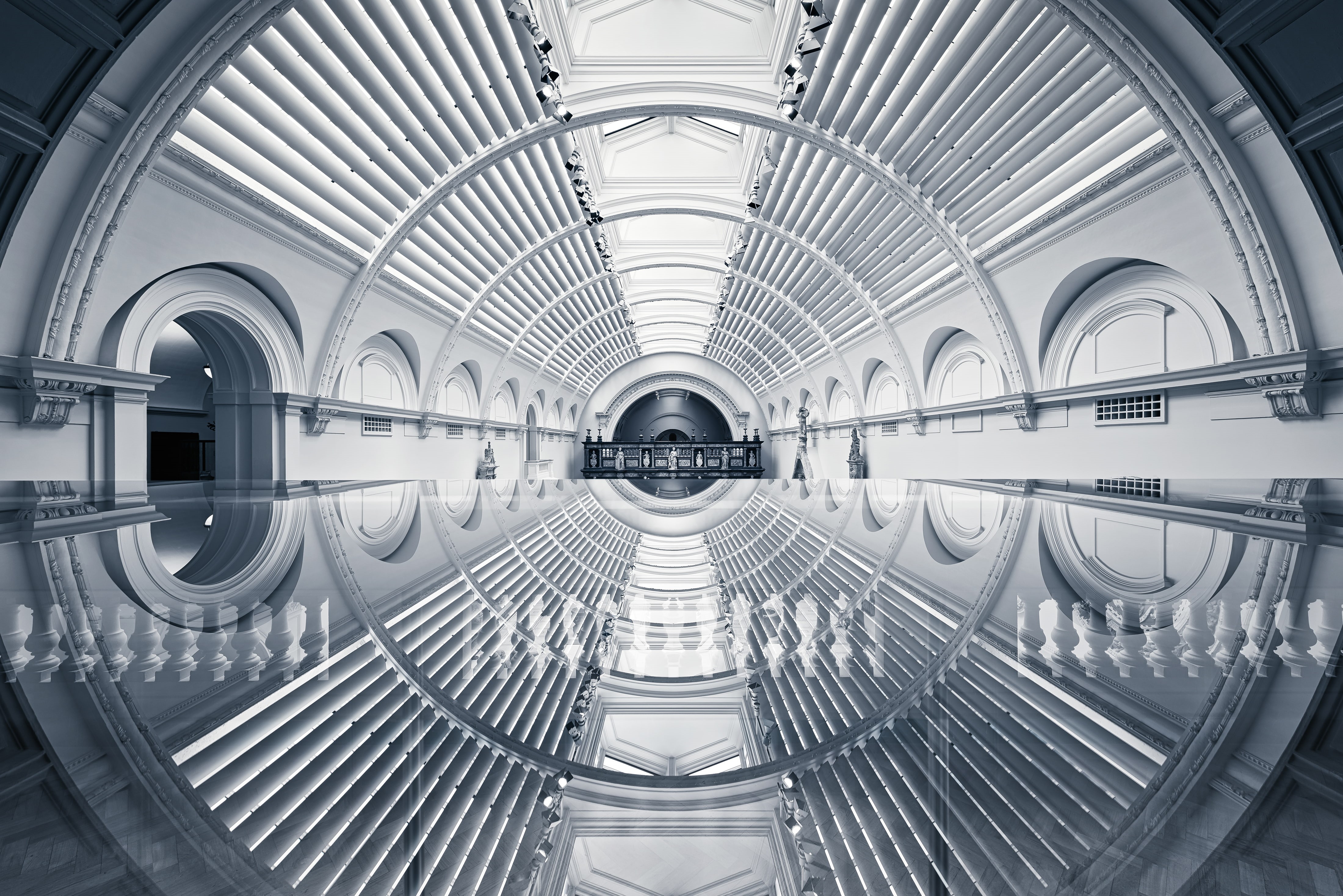 pattern, backgrounds, day, Architecture, metal, England, 4K, London, design, diminishing perspective, indoors, empty, building, modern, technology, Victoria and Albert Museum, HD Wallpaper