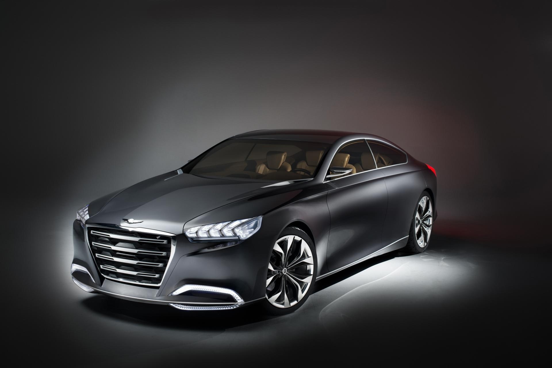 retro styled, hcd, clean, modern, studio shot, reflection, concept, sports car, 1080P, hyundai, luxury, mode of transportation, genesis, land vehicle, HD Wallpaper