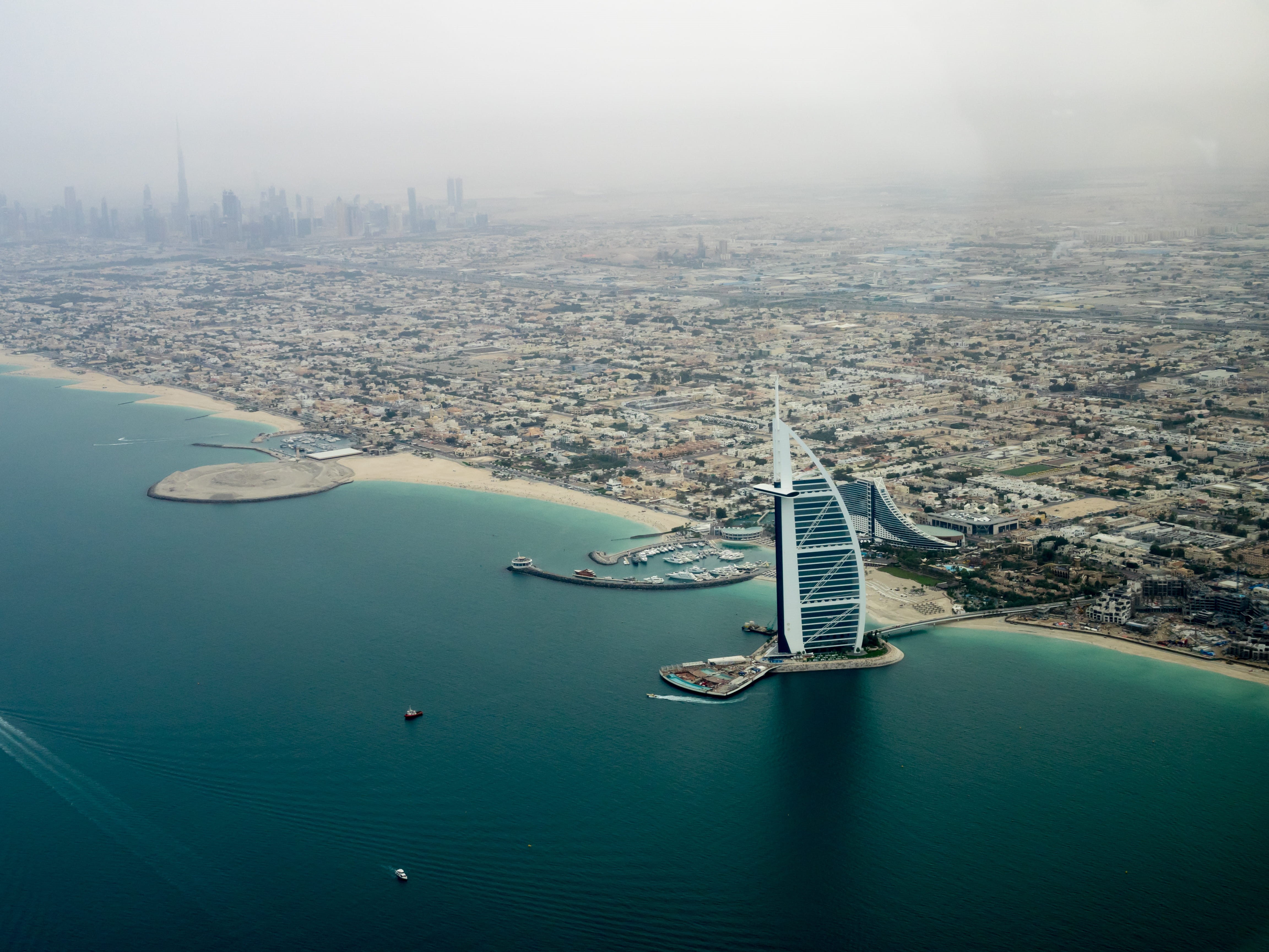 khalifa, city, no people, bridge - man made structure, al, structure, body of water, vacations, arab, sea, sky, blue, high angle view, dubai, photo, travel Destinations, HD Wallpaper