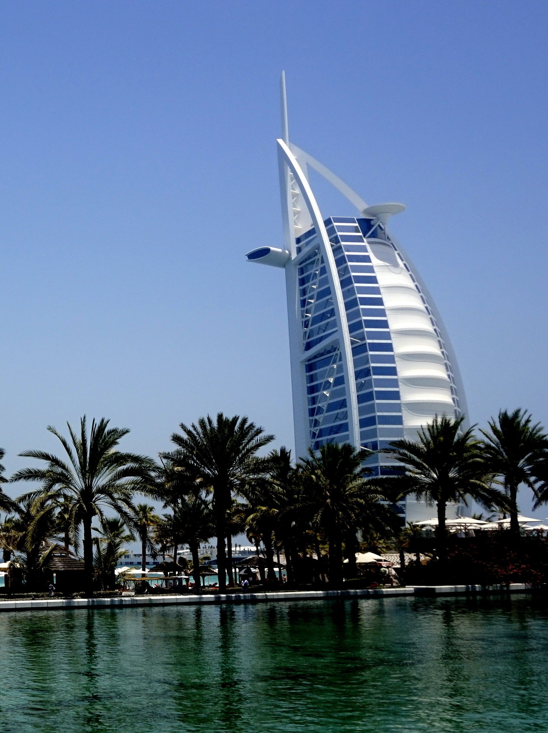 city, structures, water, tourism, Jumeirah Beach, holiday, palm tree, tree, luxury, burj, sea, travel, building exterior, hotel, emirates, clear sky, travel destinations, Phone HD Wallpaper