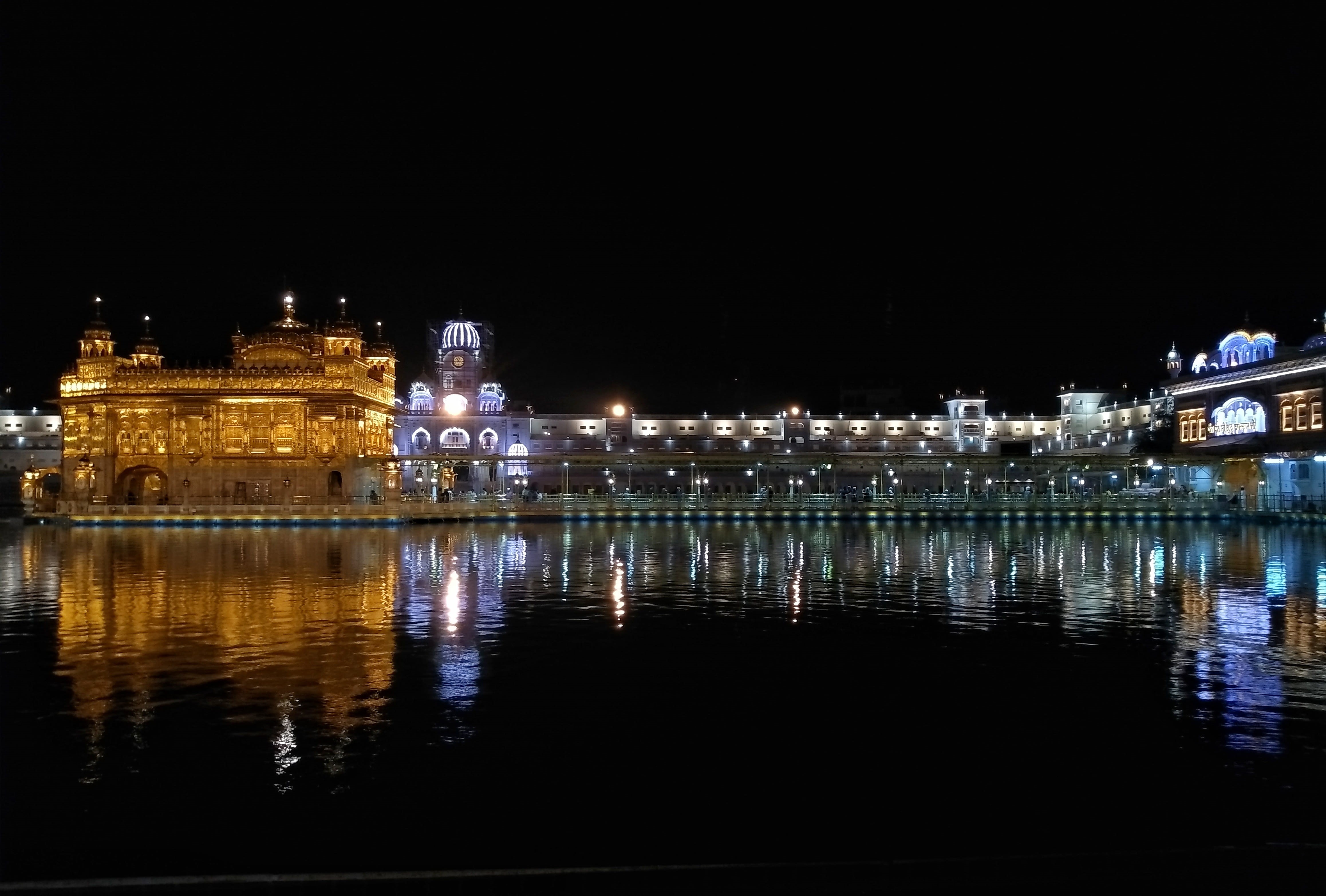 travel destinations, copy space, 4K, water, clear sky, amritsar, sky, nature, city, no people, india, waterfront, building, night, outdoors, built structure, HD Wallpaper