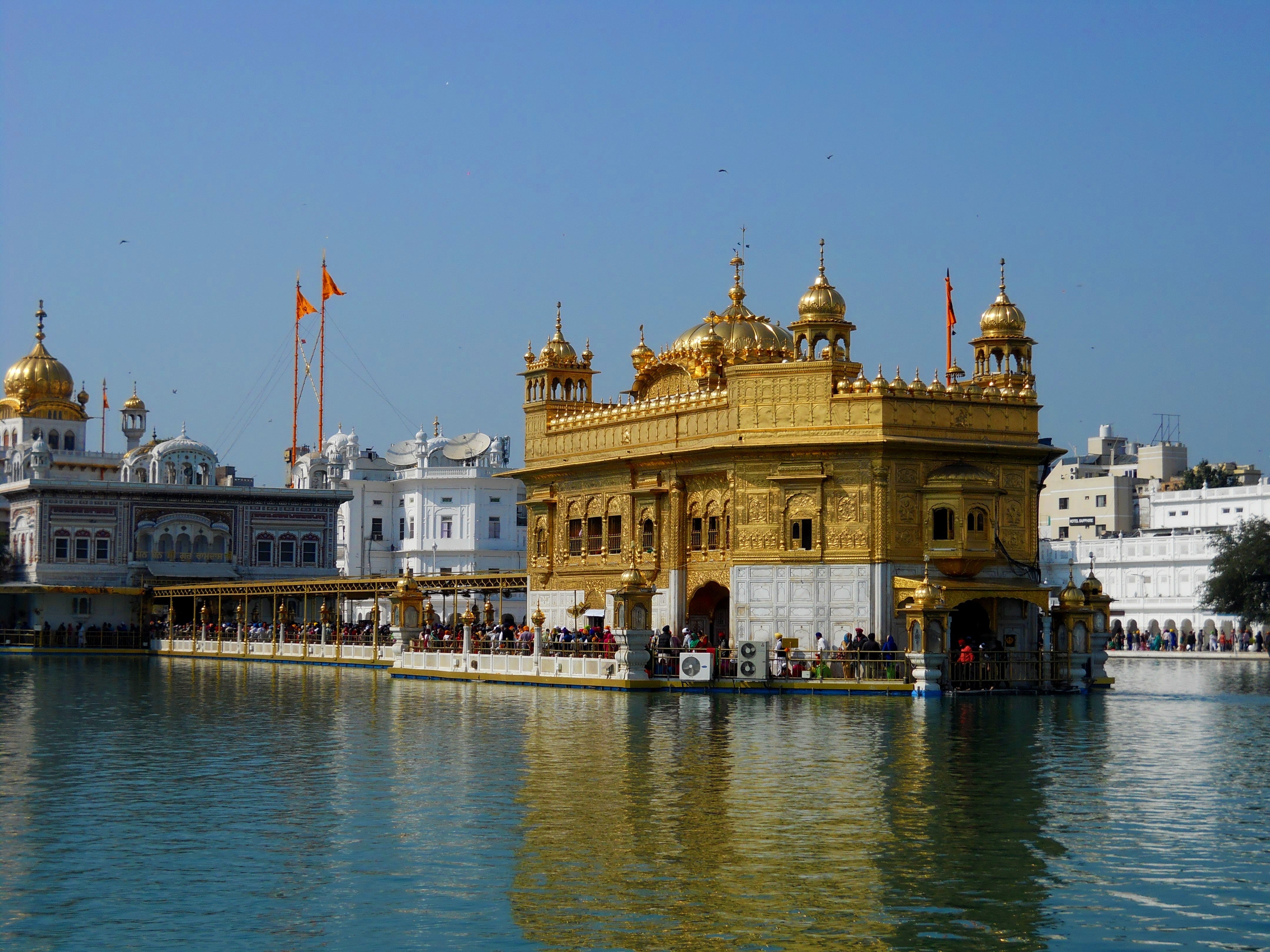 side view, nature, tourism, Amritsar, sky, spring, amritsar, city, God, day, built structure, Temple, belief, golden, gold, architecture, incidental people, HD Wallpaper
