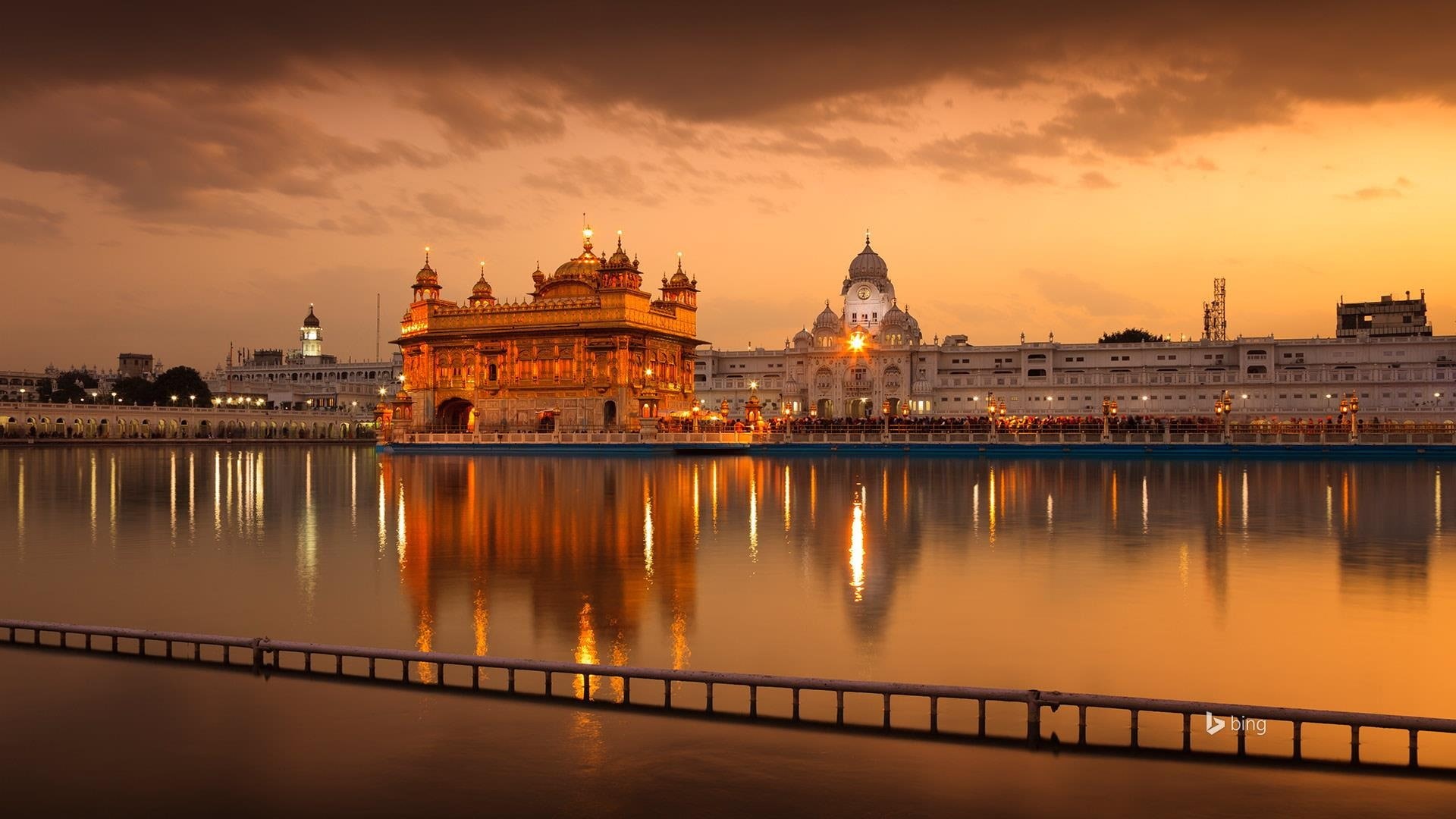 dusk, sky, bing, river, brown, concrete, theme, 1080P, punjab, reflection, nature, built structure, cloud - sky, city, religion, history, illuminated, HD Wallpaper
