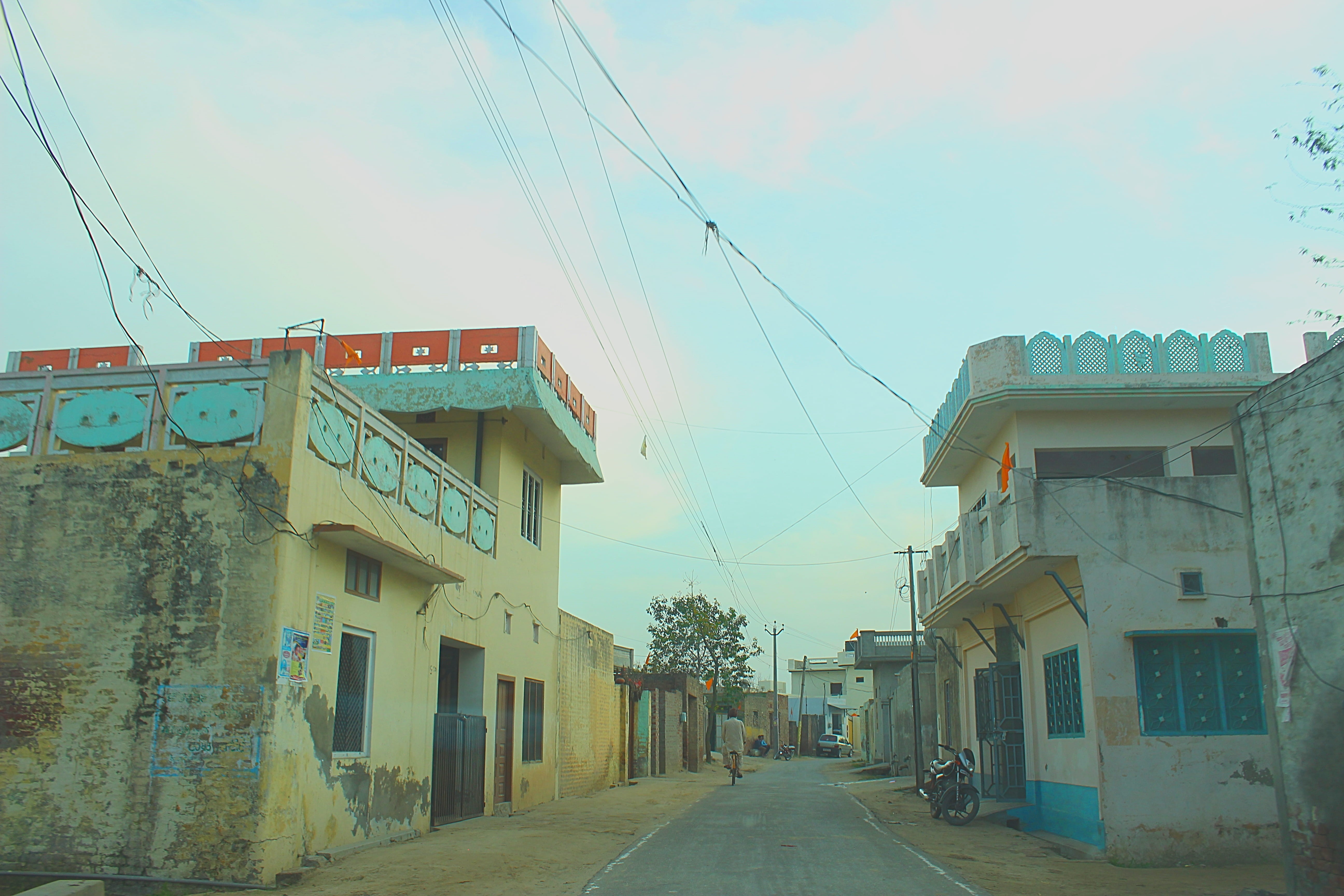 city, power supply, house, electricity, sign, punjab, dawn, india, street, cable, built structure, 5K, nature, direction, travel, building, the way forward, HD Wallpaper