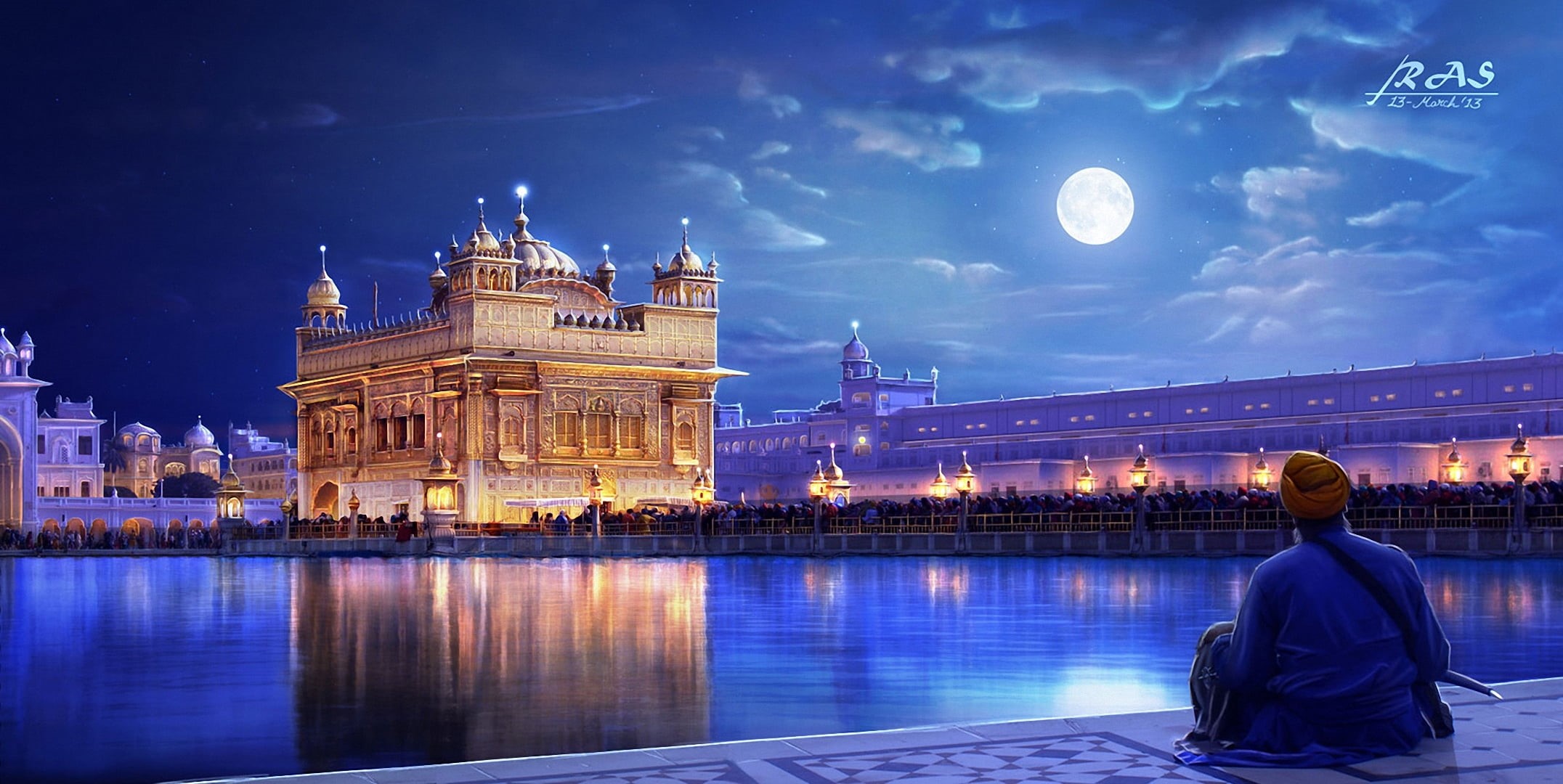 night, India, the city, spirituality, architecture, building, moon, lights, religion, beige, rear view, the moon, outdoors, concrete, built structure, cloud - sky, HD Wallpaper