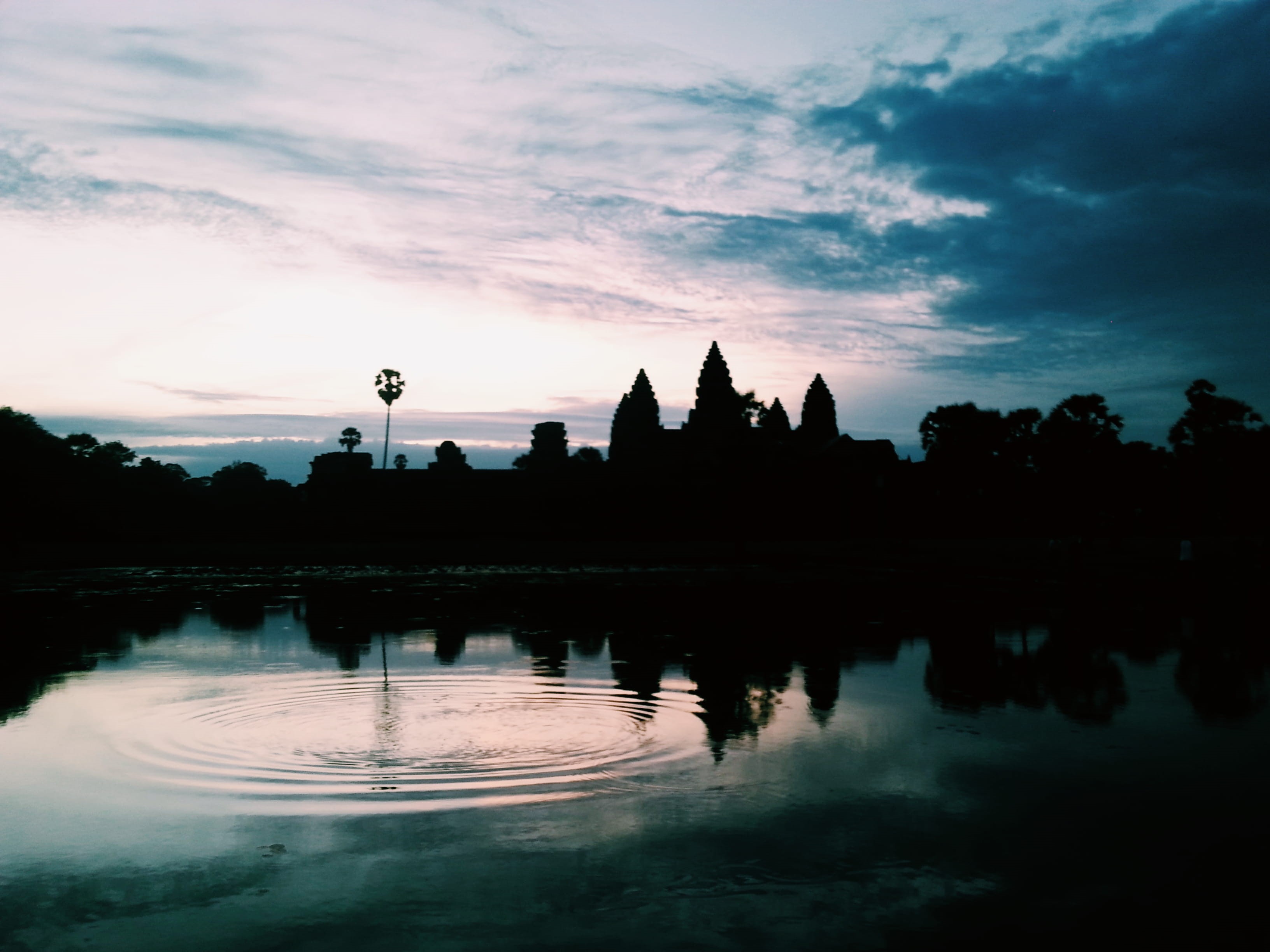 sunset, nature, angkor wat, reflection, cambodia, siem reap, plant, water, architecture, cloud - sky, belief, religion, no people, outdoors, waterfront, HD Wallpaper