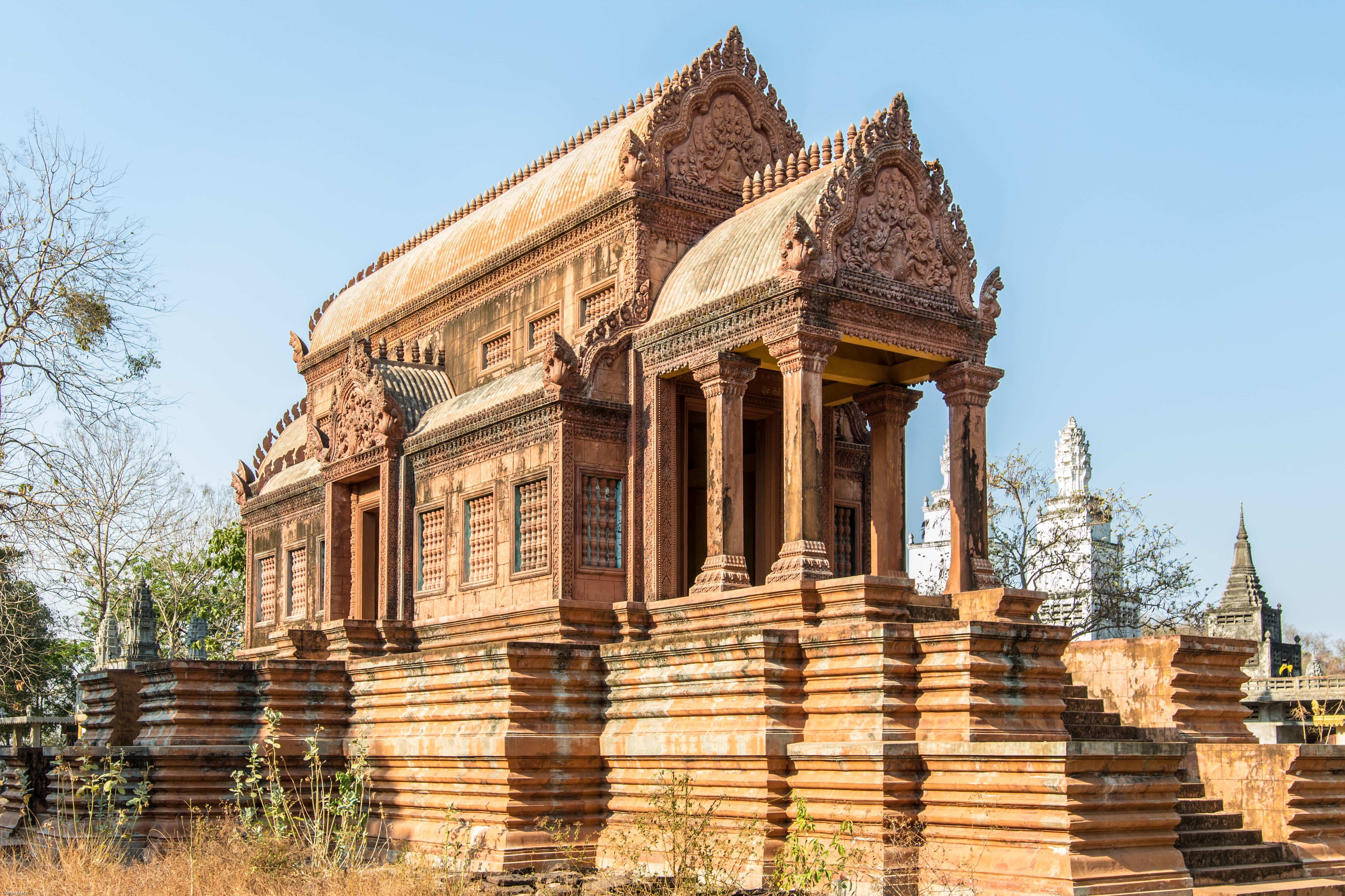 kampong cham, day, building exterior, sky, nature, concrete, 5K, khmer, tree, built structure, cambodia, travel, old, old ruin, outdoors, blue, travel destinations, HD Wallpaper